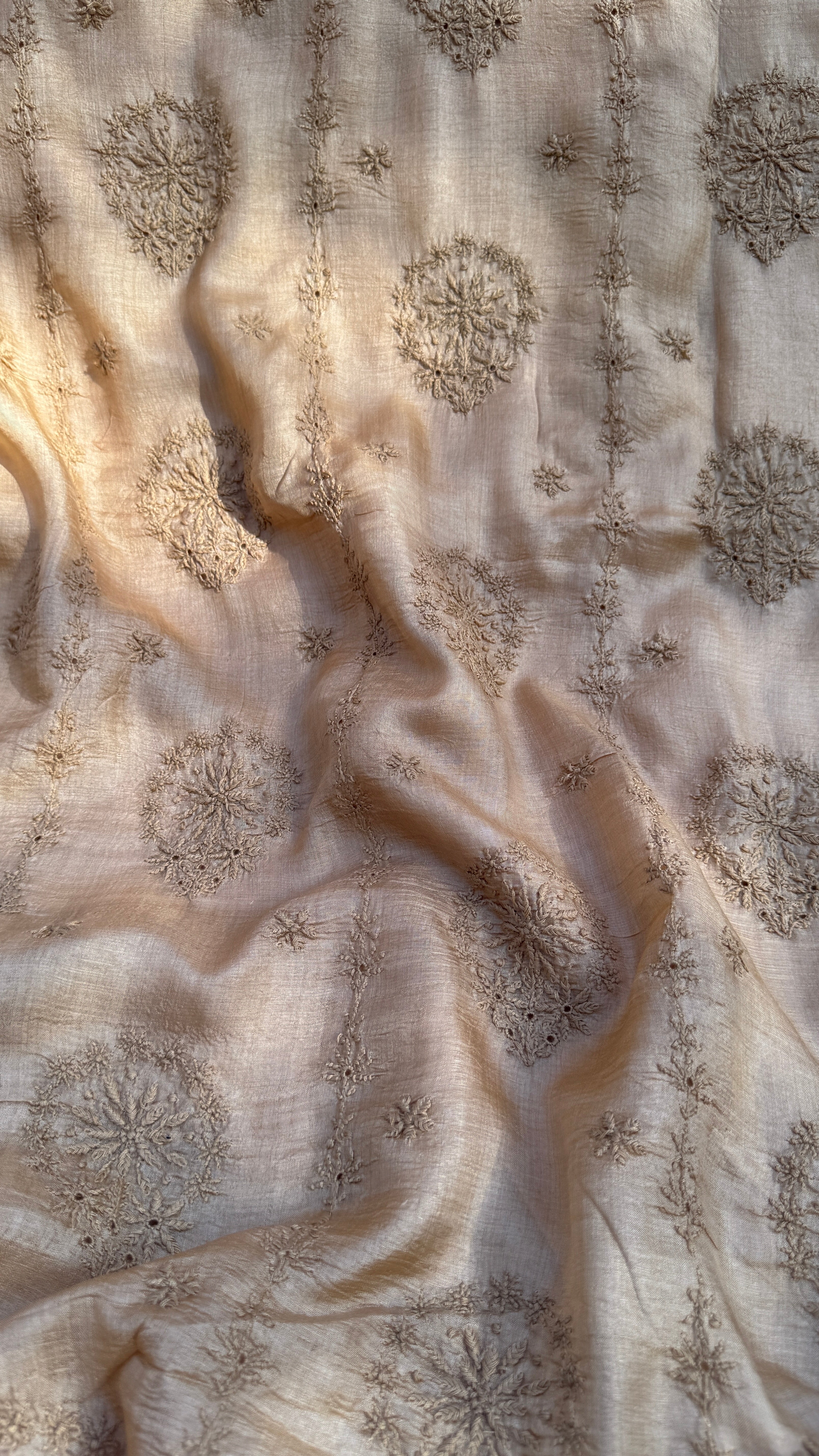 Pure Tussar Silk Chikankari Length with Dupatta - Dune Beige