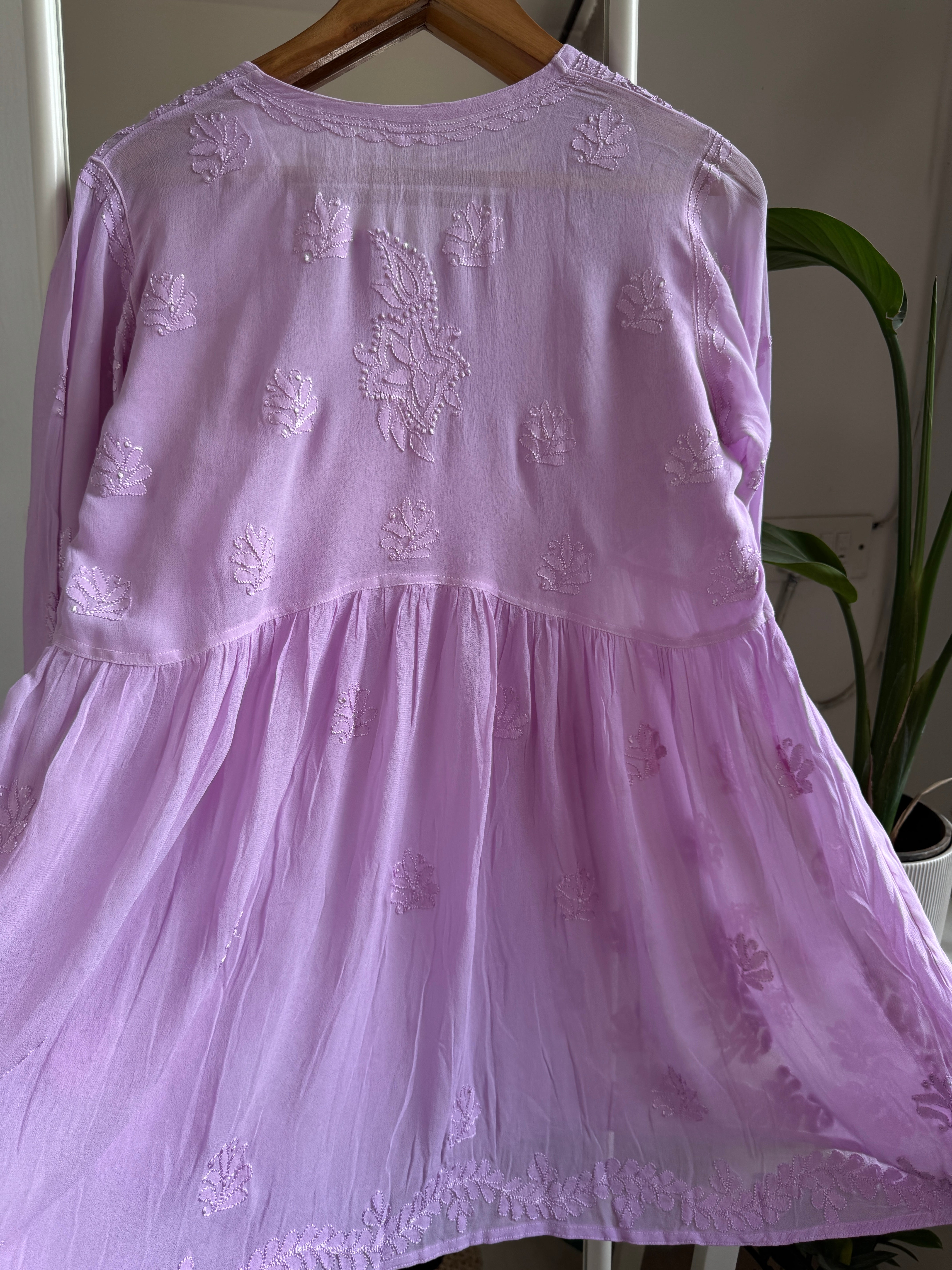 Chikankari Viscose Georgette Peplum short Top in Lilac ARIAA CHIKANKARI