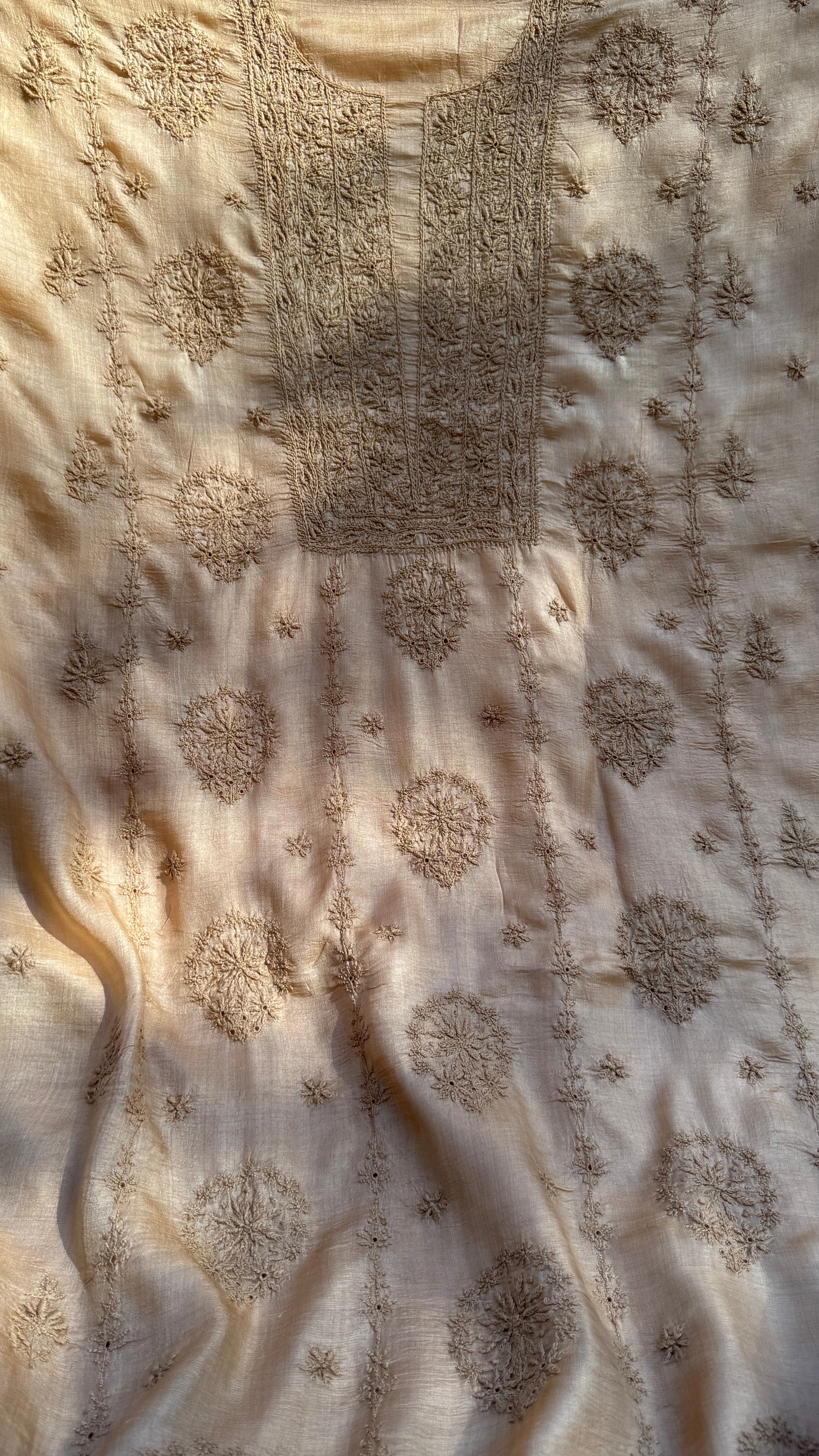 Pure Tussar Silk Chikankari Length with Dupatta - Dune Beige