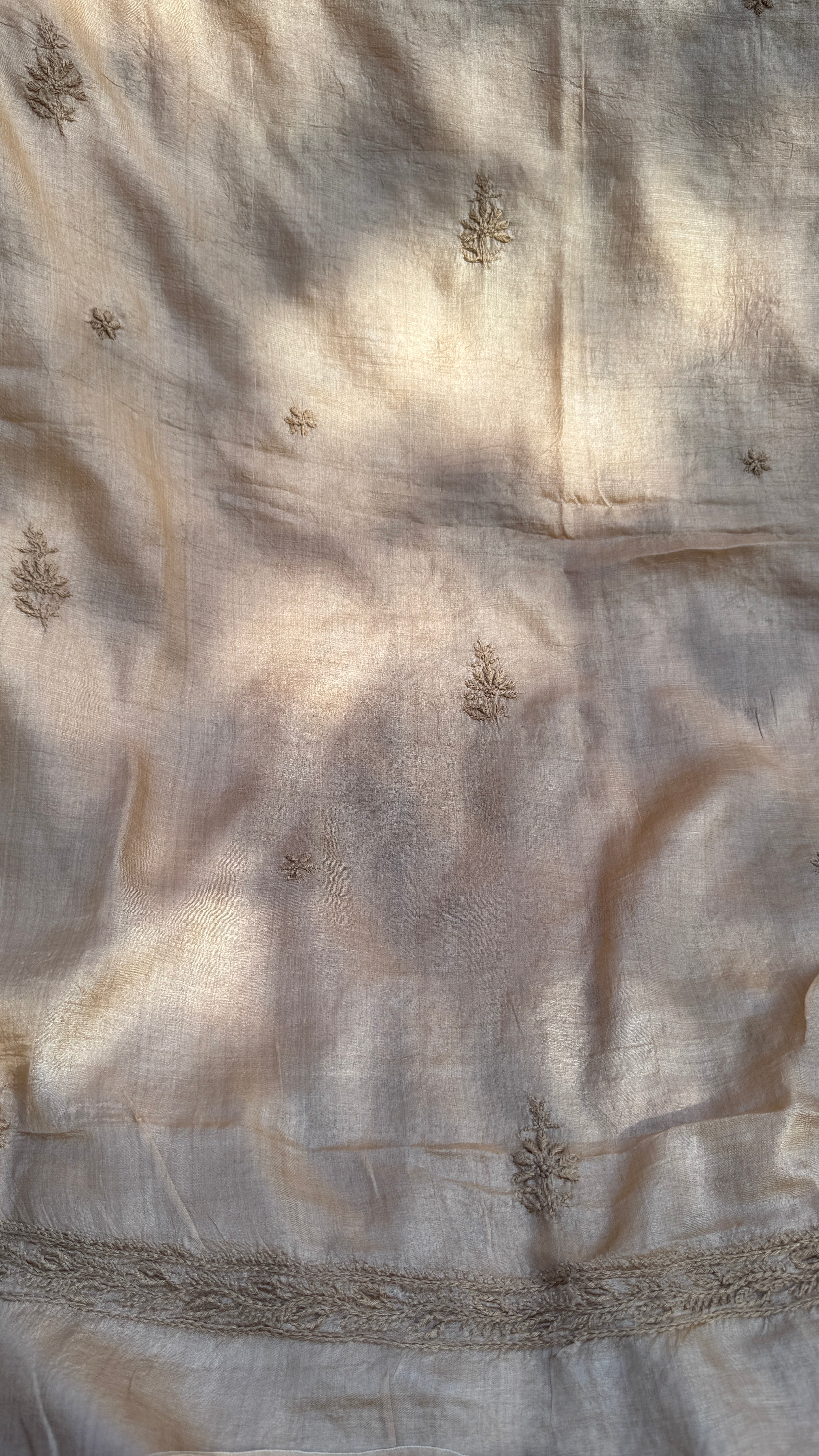 Pure Tussar Silk Chikankari Length with Dupatta - Dune Beige