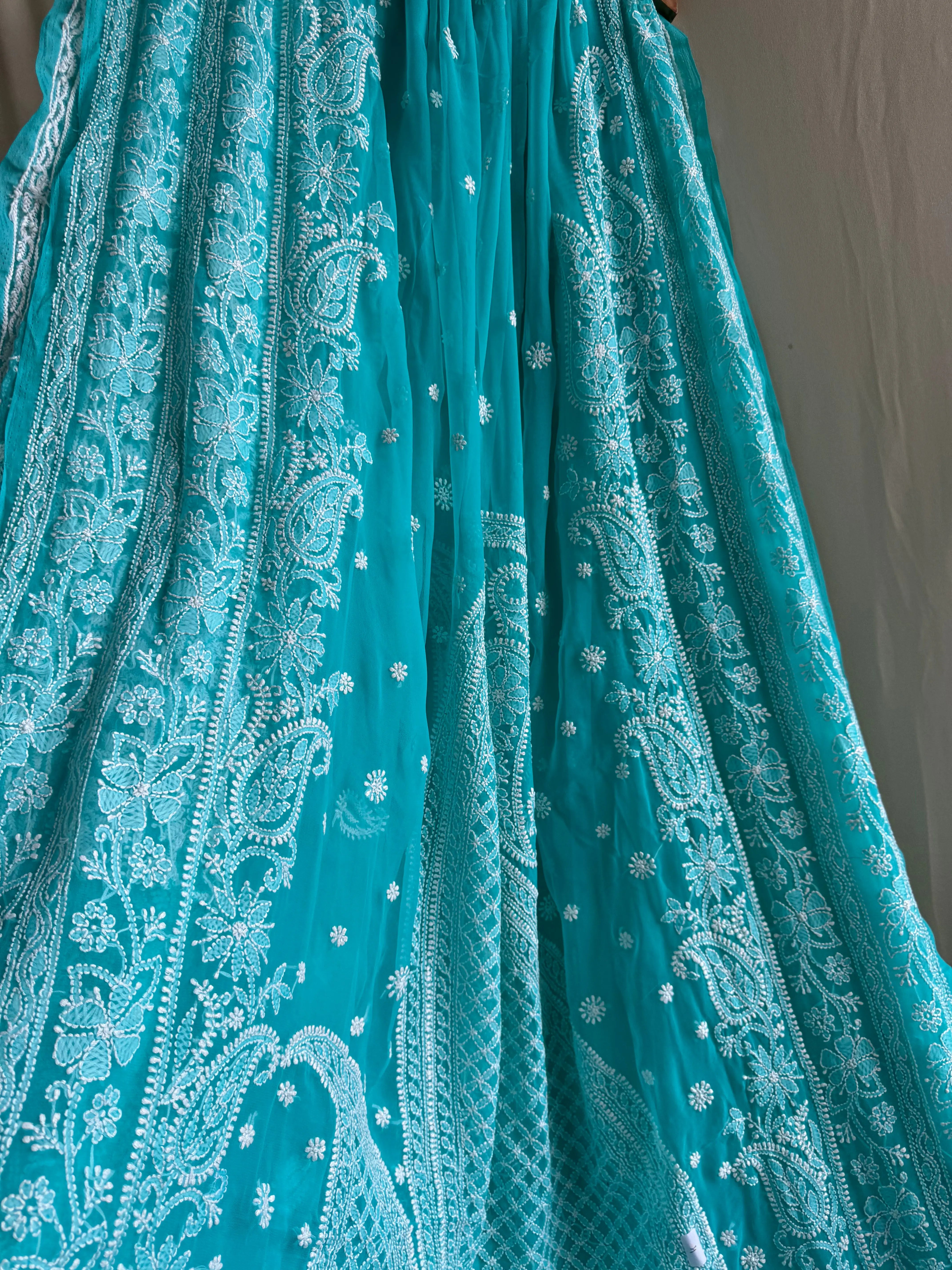 Georgette Chikankari saree in Green ARIAA CHIKANKARI