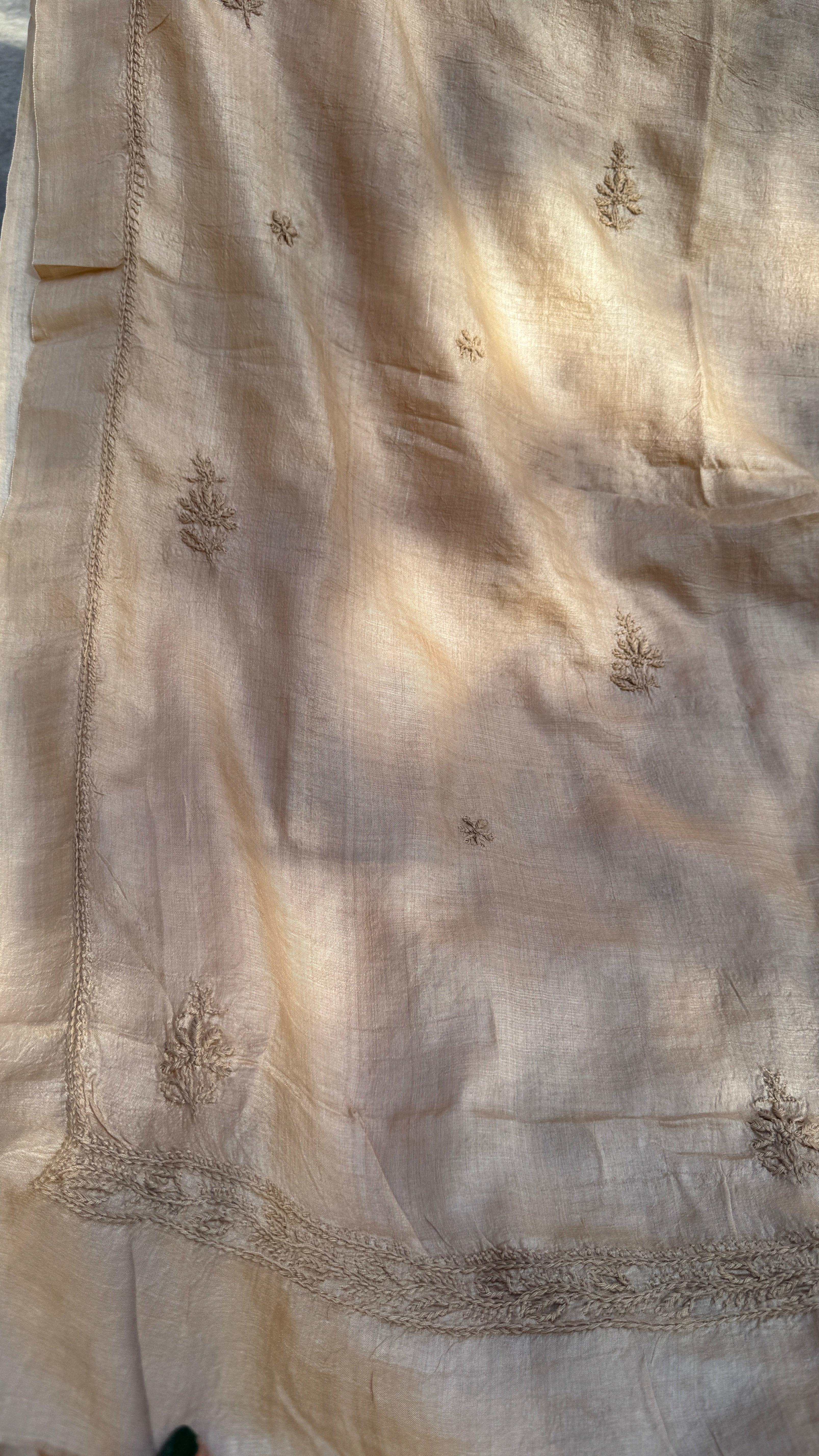 Pure Tussar Silk Chikankari Length with Dupatta - Dune Beige