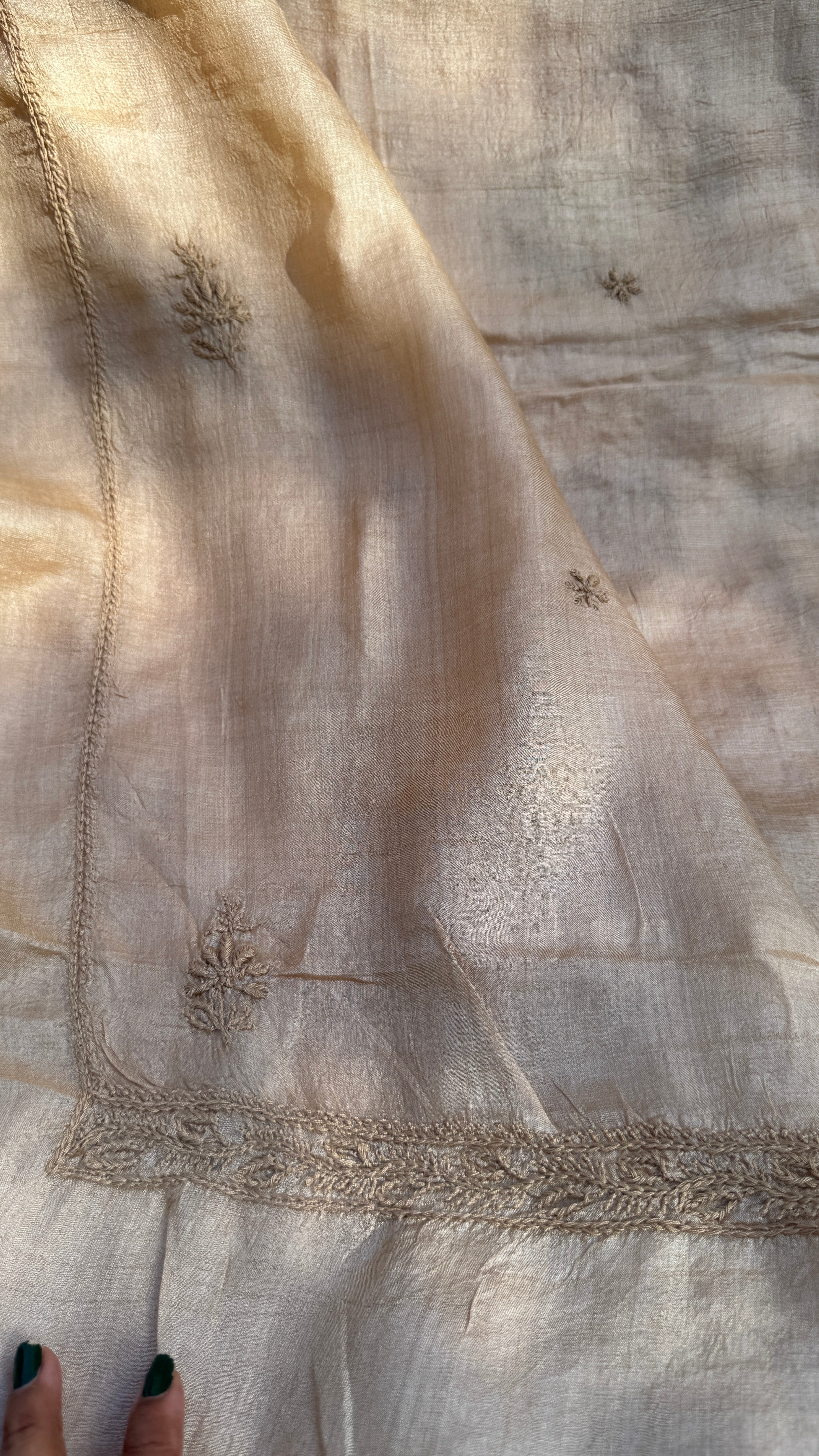 Pure Tussar Silk Chikankari Length with Dupatta - Dune Beige