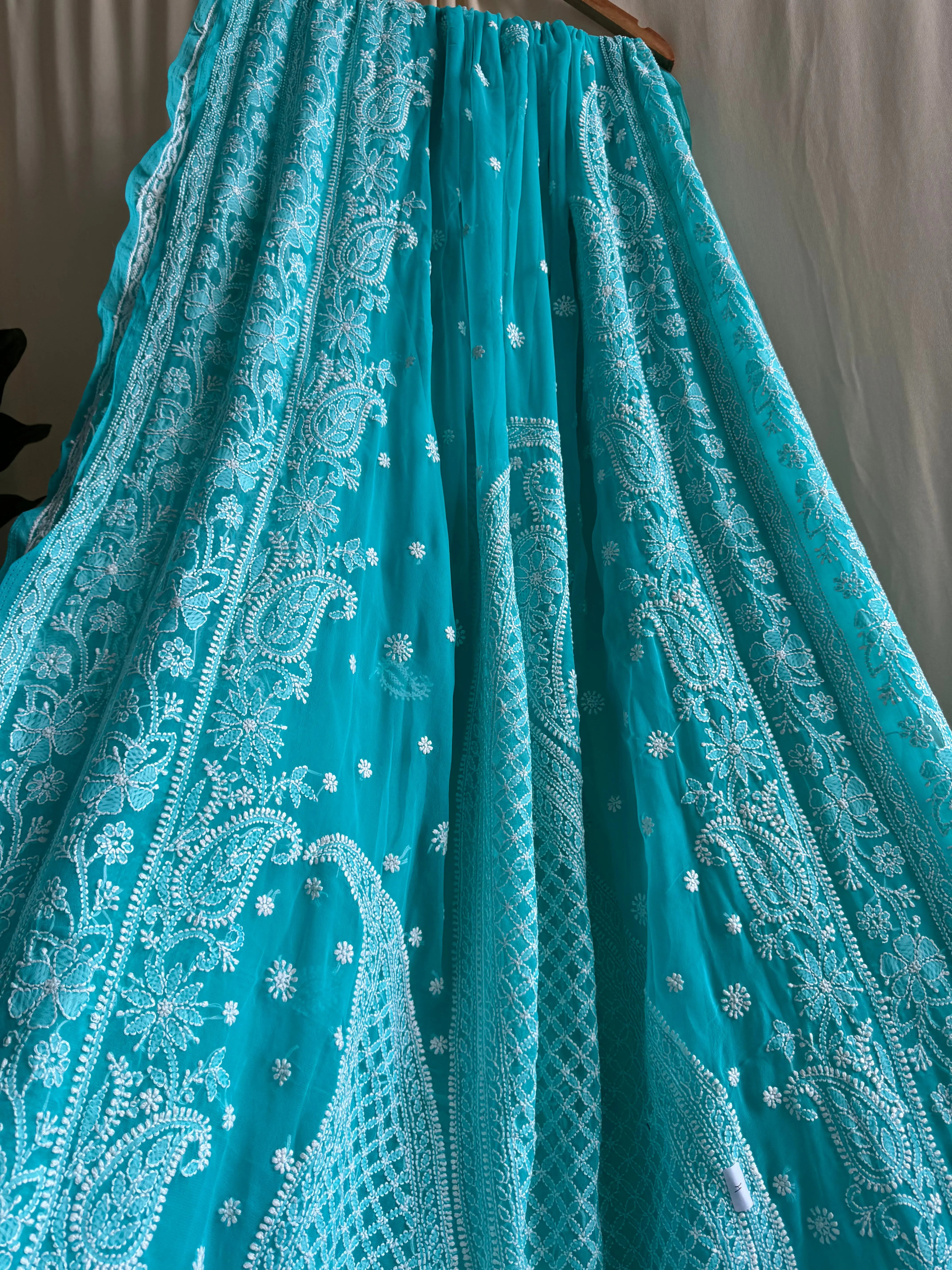 Georgette Chikankari saree in Green ARIAA CHIKANKARI