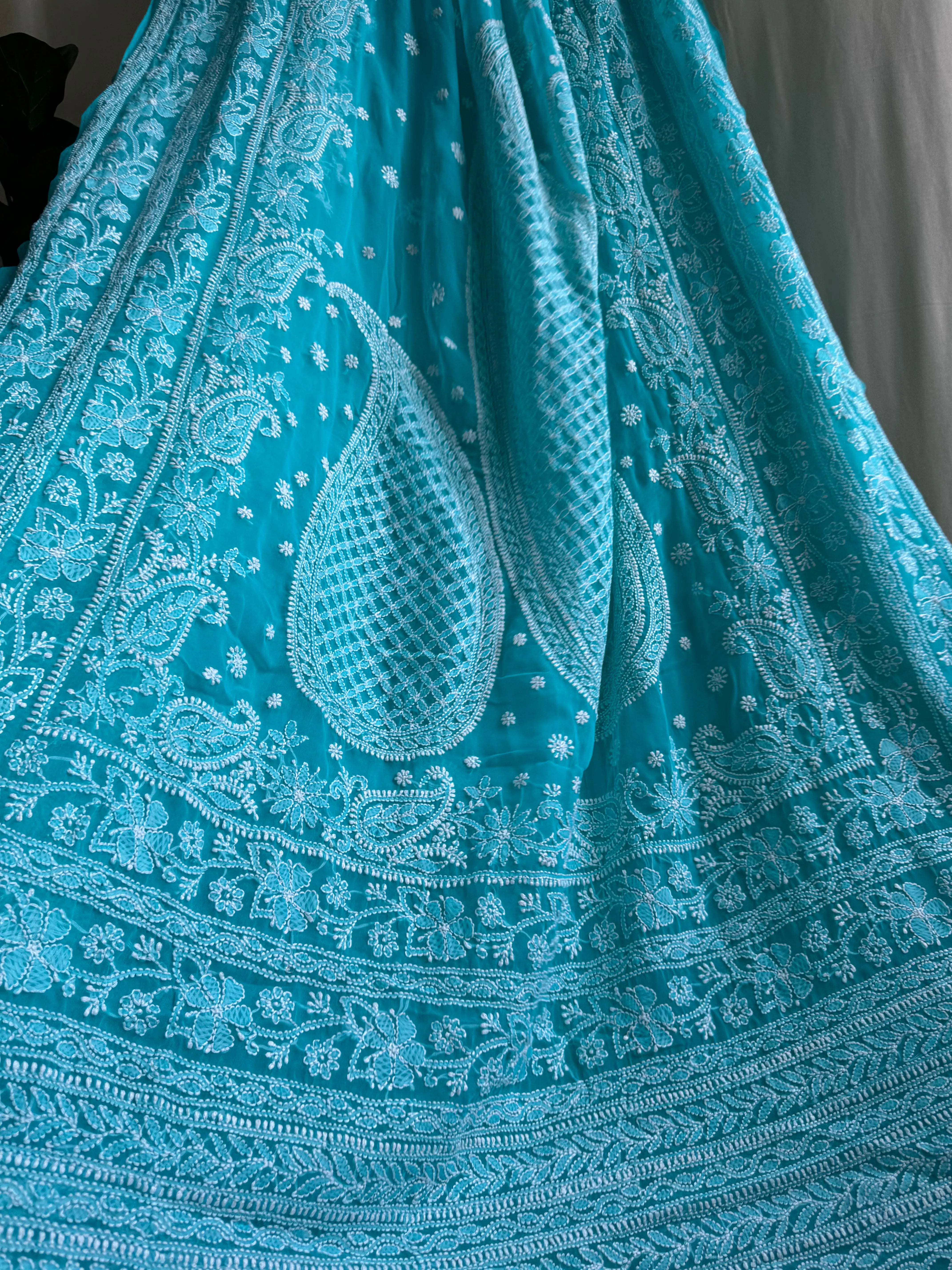 Georgette Chikankari saree in Green ARIAA CHIKANKARI