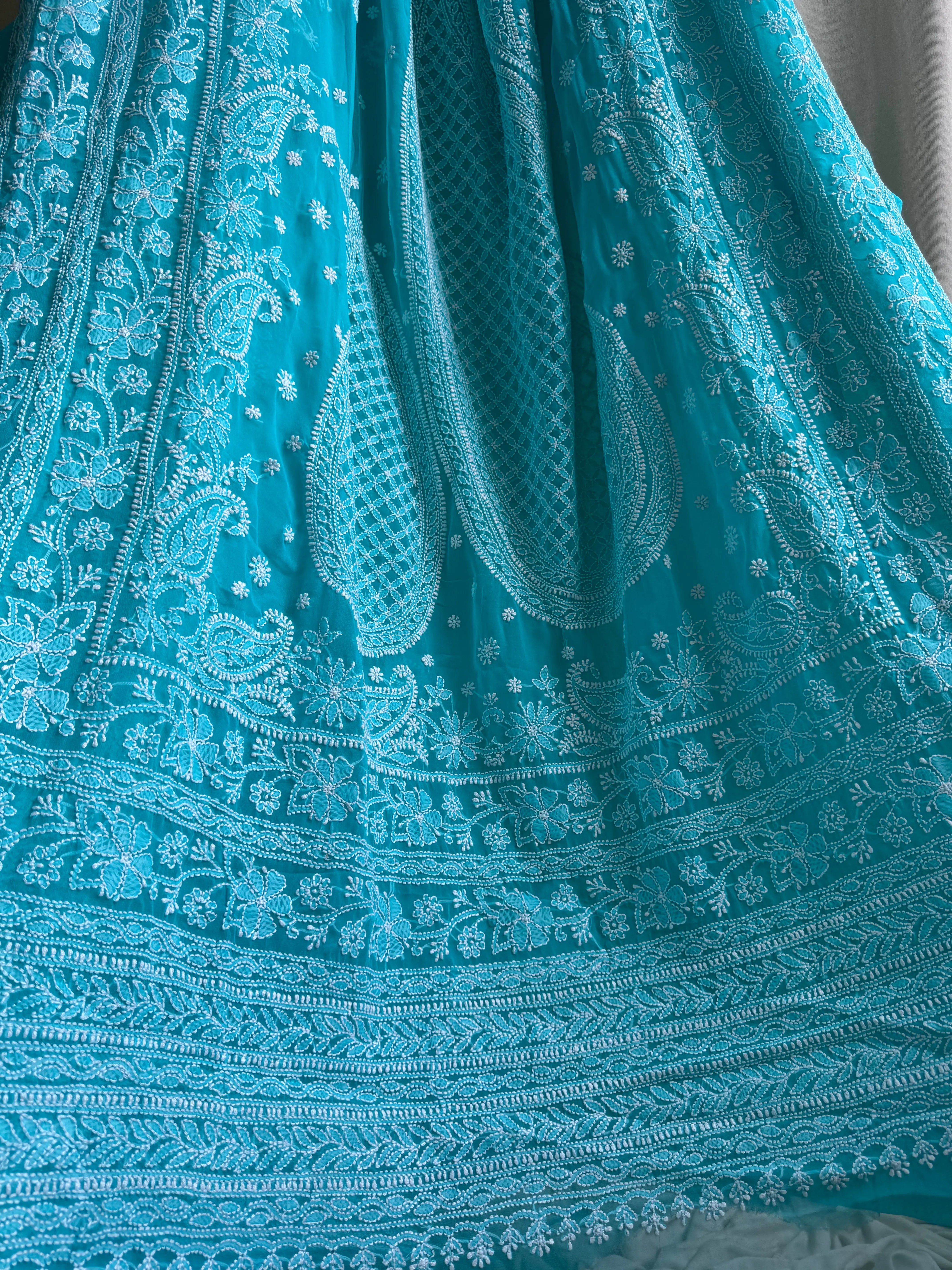 Georgette Chikankari saree in Green ARIAA CHIKANKARI