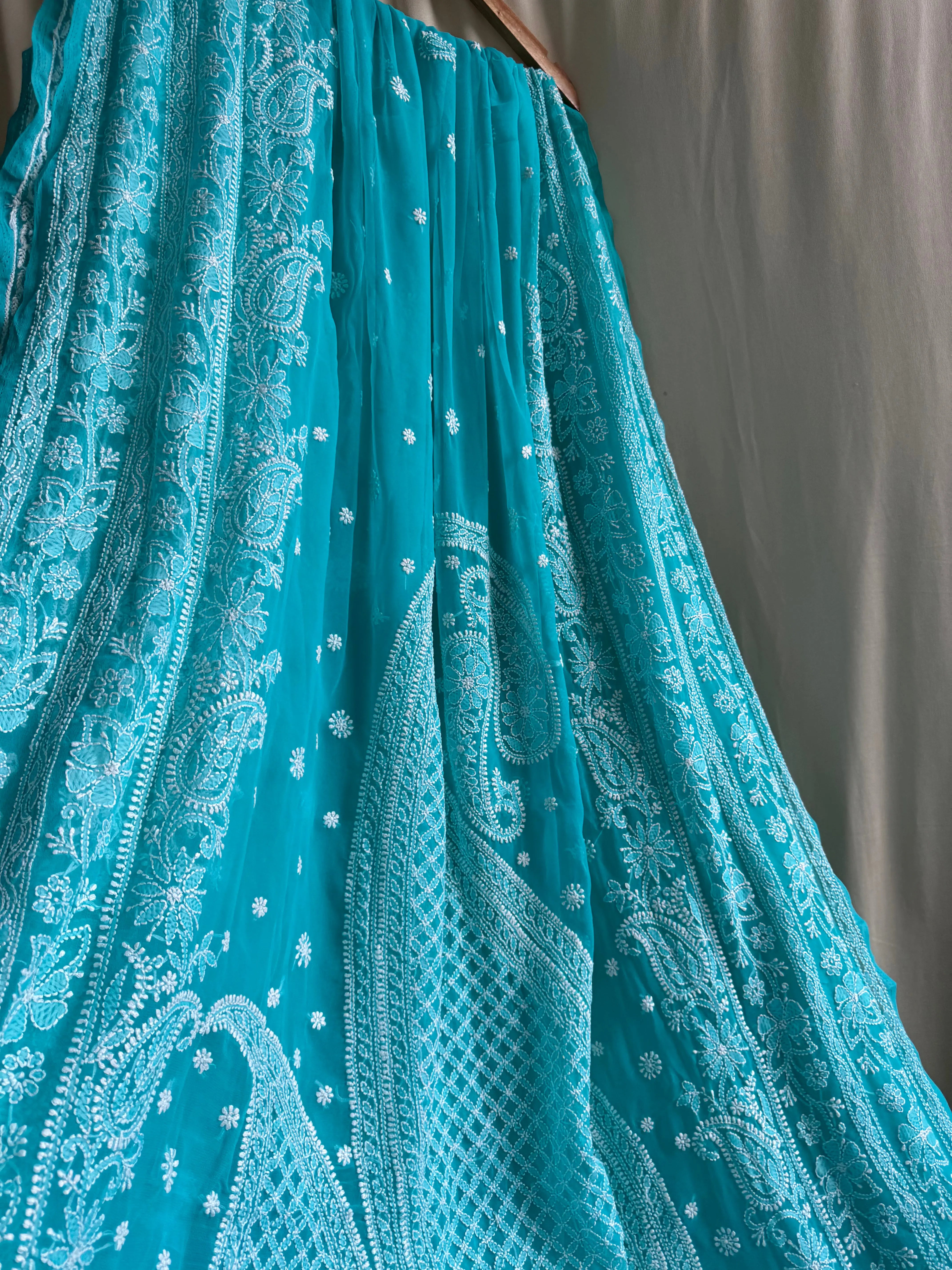 Georgette Chikankari saree in Green ARIAA CHIKANKARI