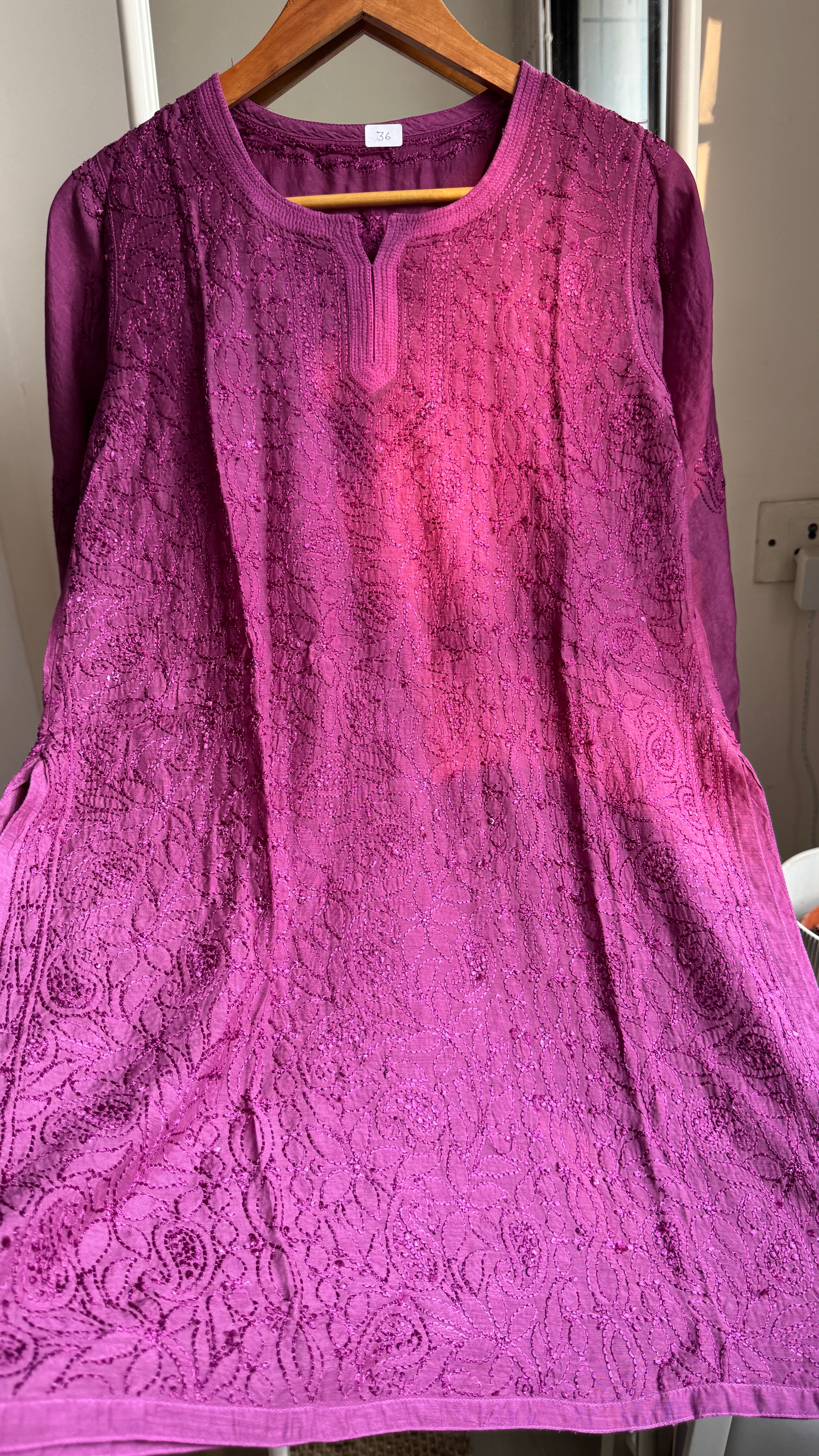 Chikankari Muslin short Top in Plump - HOOR Collection