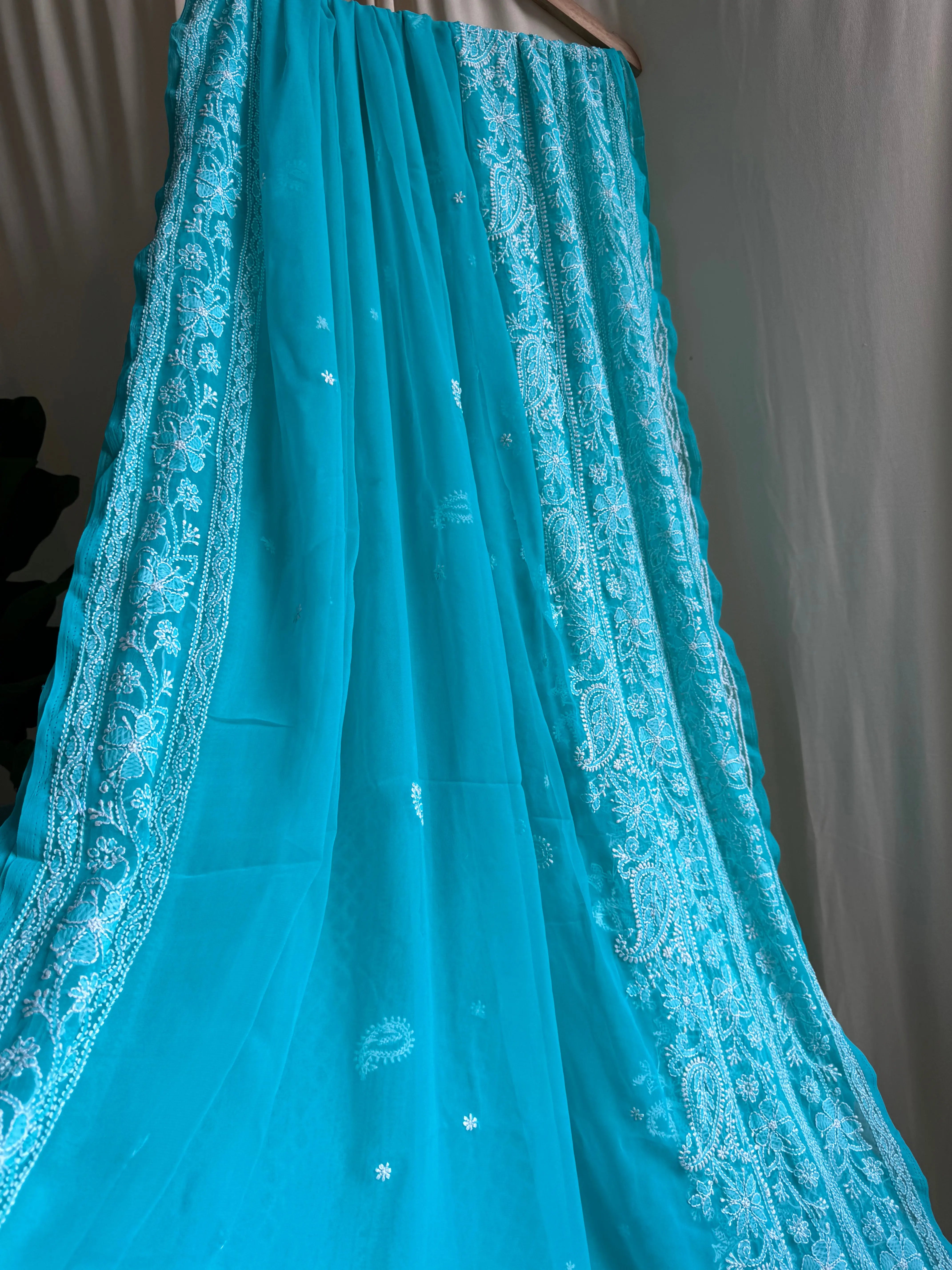 Georgette Chikankari saree in Green ARIAA CHIKANKARI