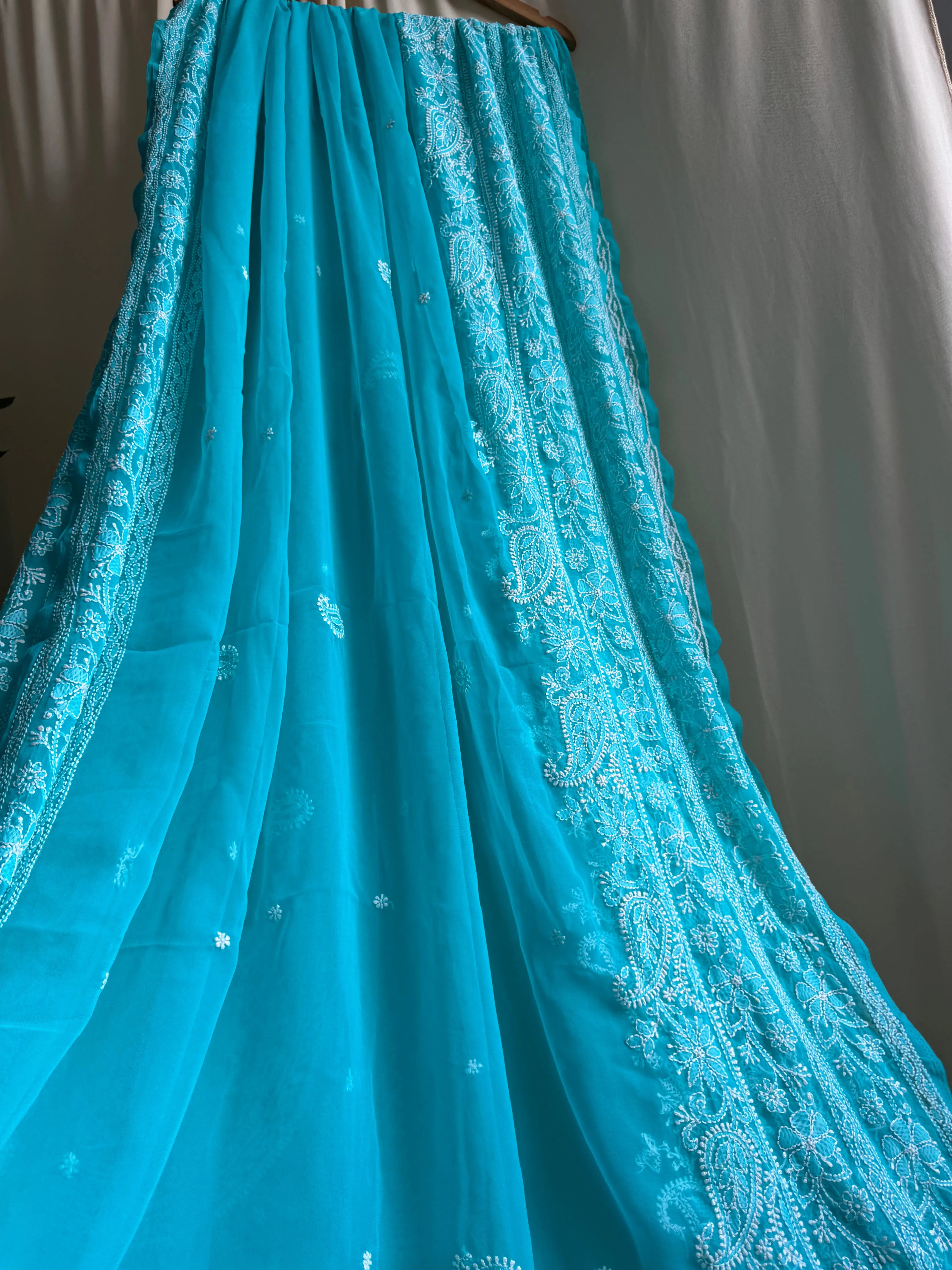 Georgette Chikankari saree in Green ARIAA CHIKANKARI