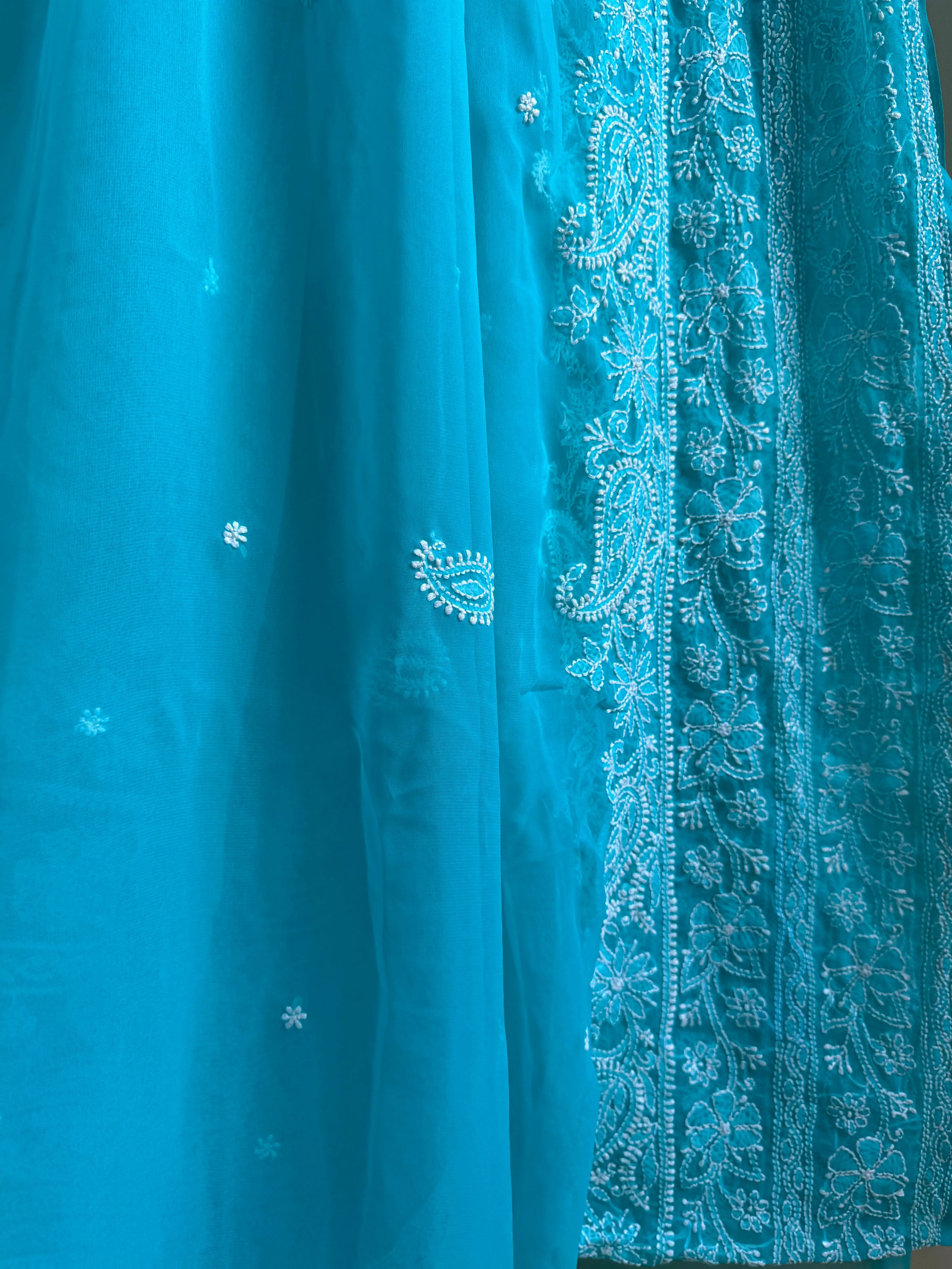 Georgette Chikankari saree in Green ARIAA CHIKANKARI