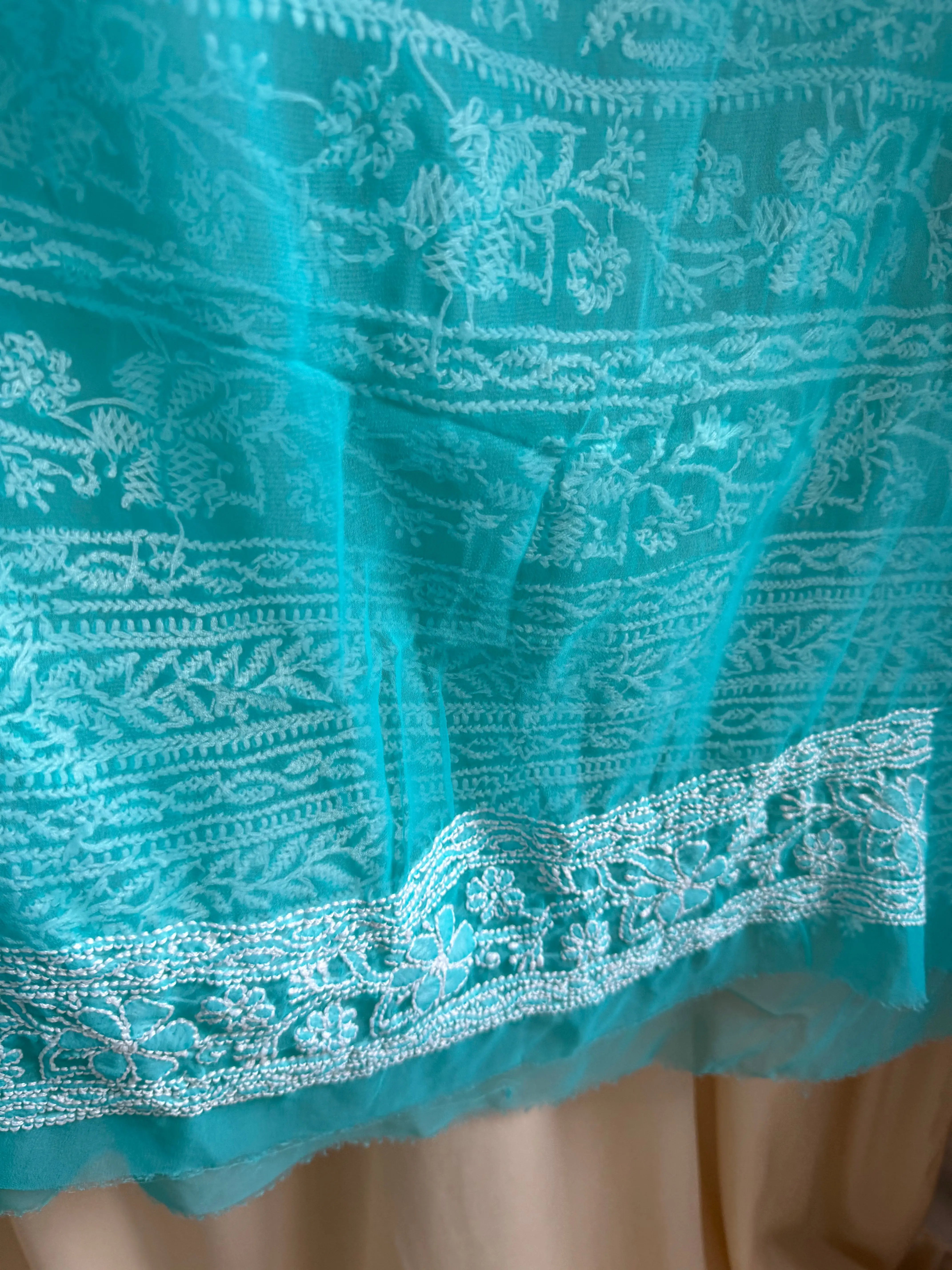 Georgette Chikankari saree in Green ARIAA CHIKANKARI
