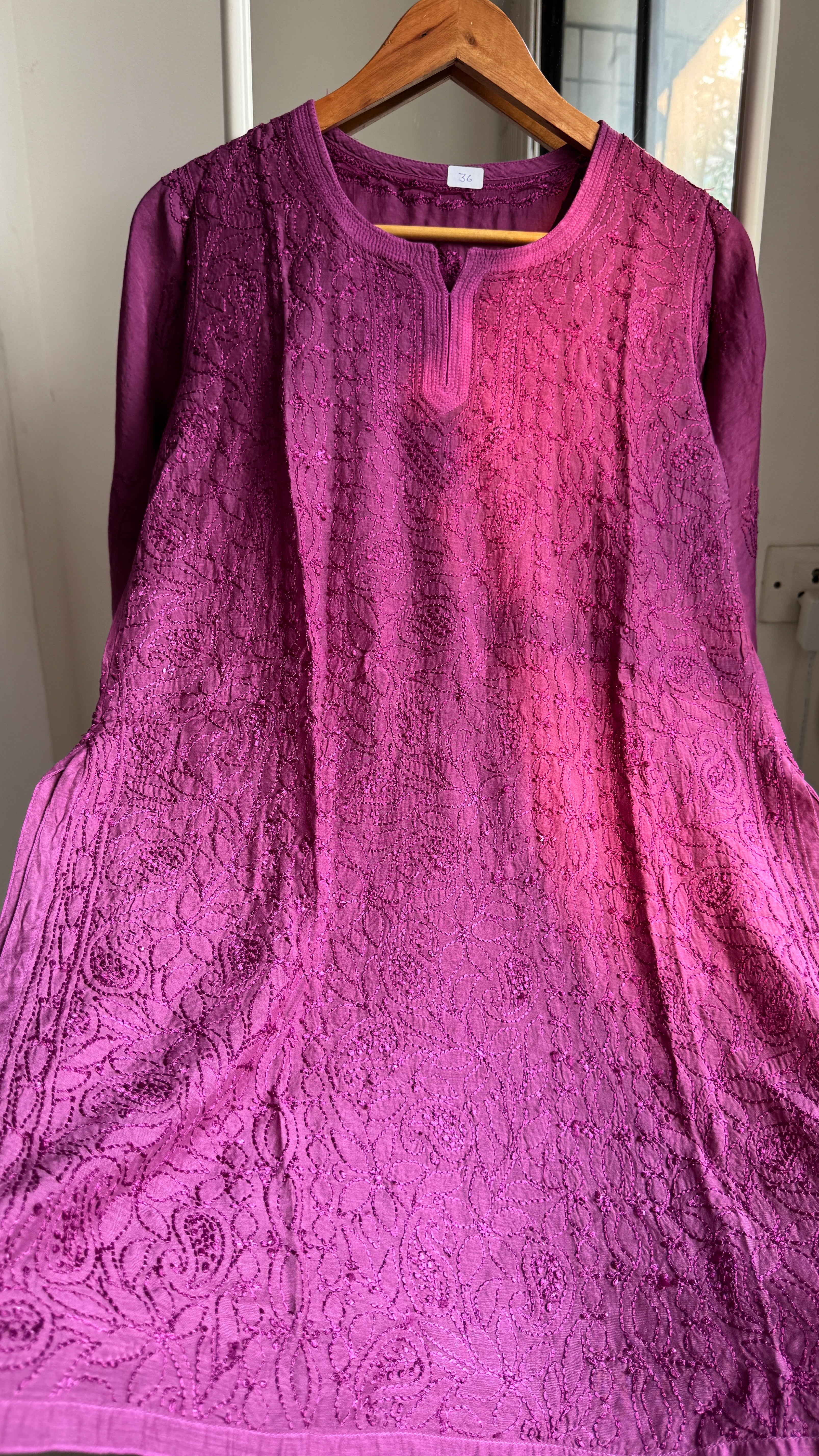 Chikankari Muslin short Top in Plump - HOOR Collection