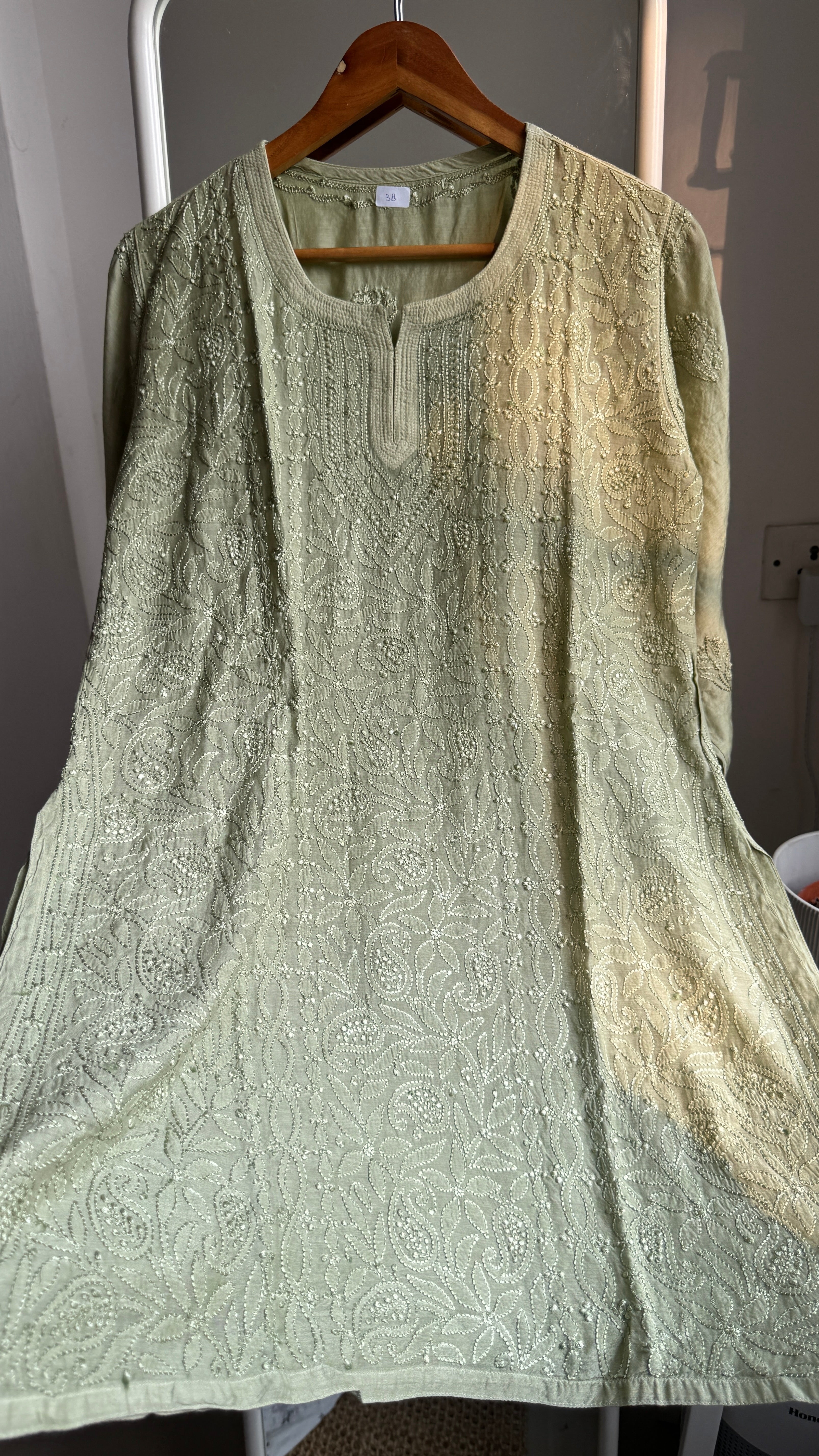 Chikankari Muslin short Top in Sage Green - HOOR Collection