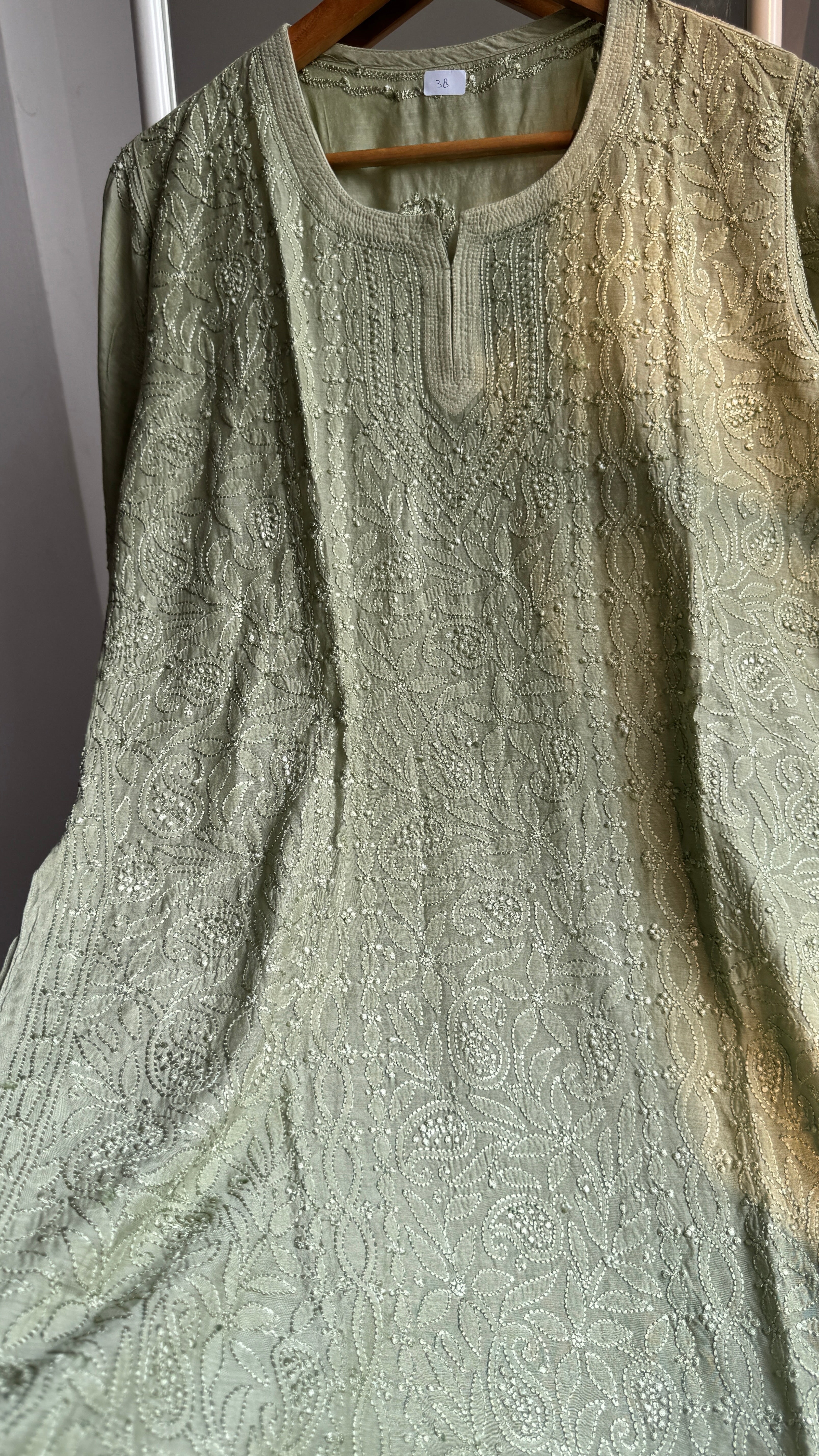 Chikankari Muslin short Top in Sage Green - HOOR Collection