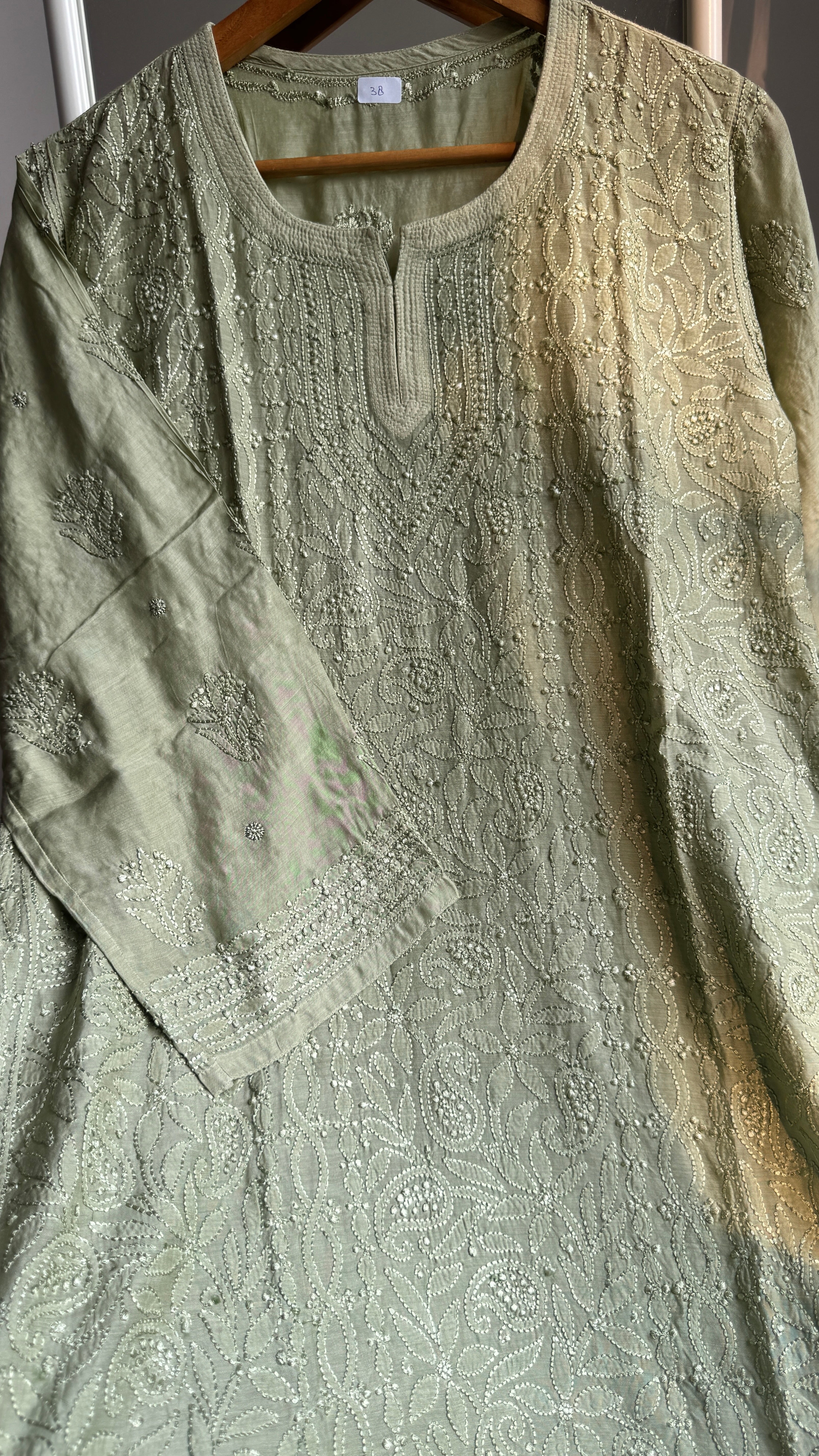 Chikankari Muslin short Top in Sage Green - HOOR Collection