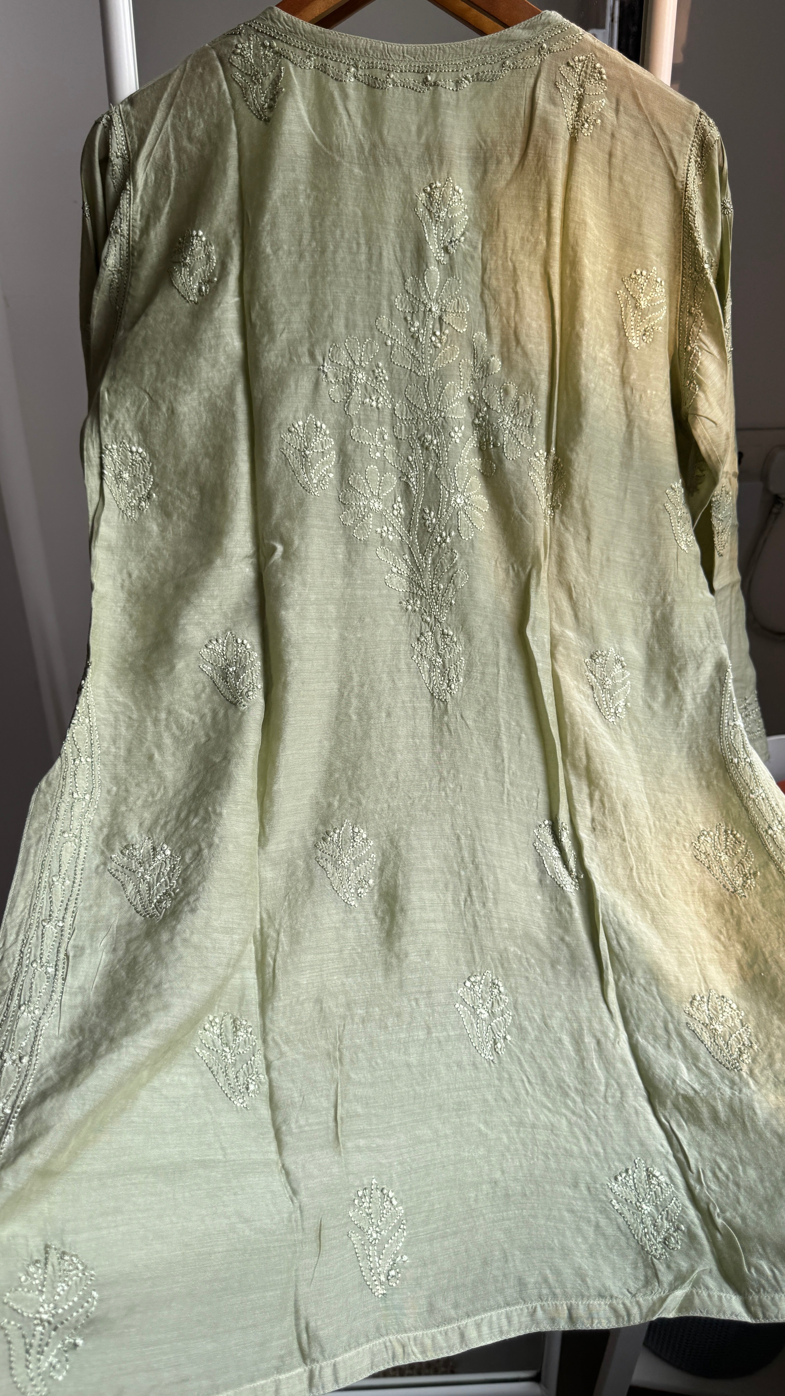 Chikankari Muslin short Top in Sage Green - HOOR Collection