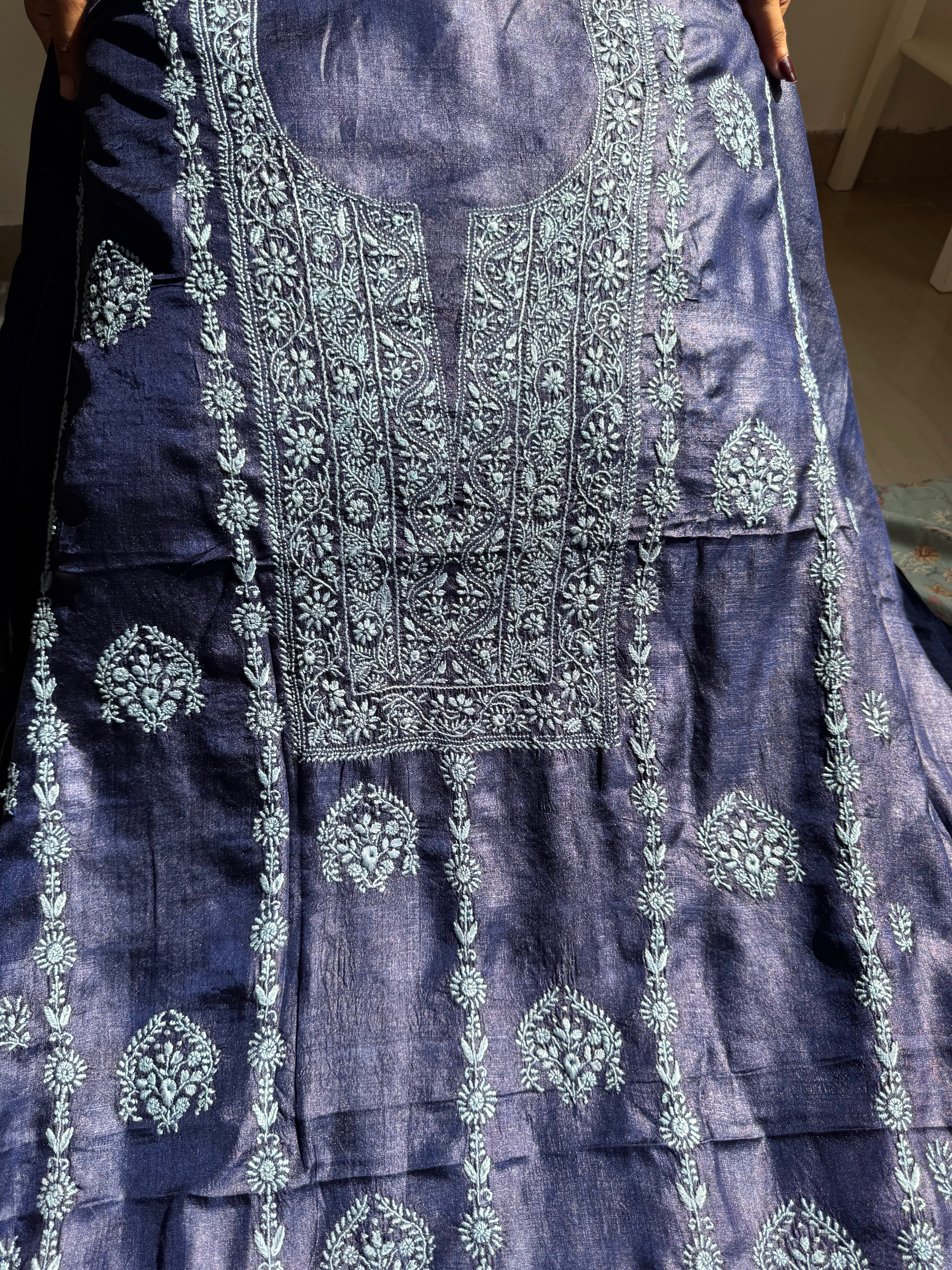 Pure Tussar Silk Chikankari Length with Dupatta - Purple ARIAA CHIKANKARI