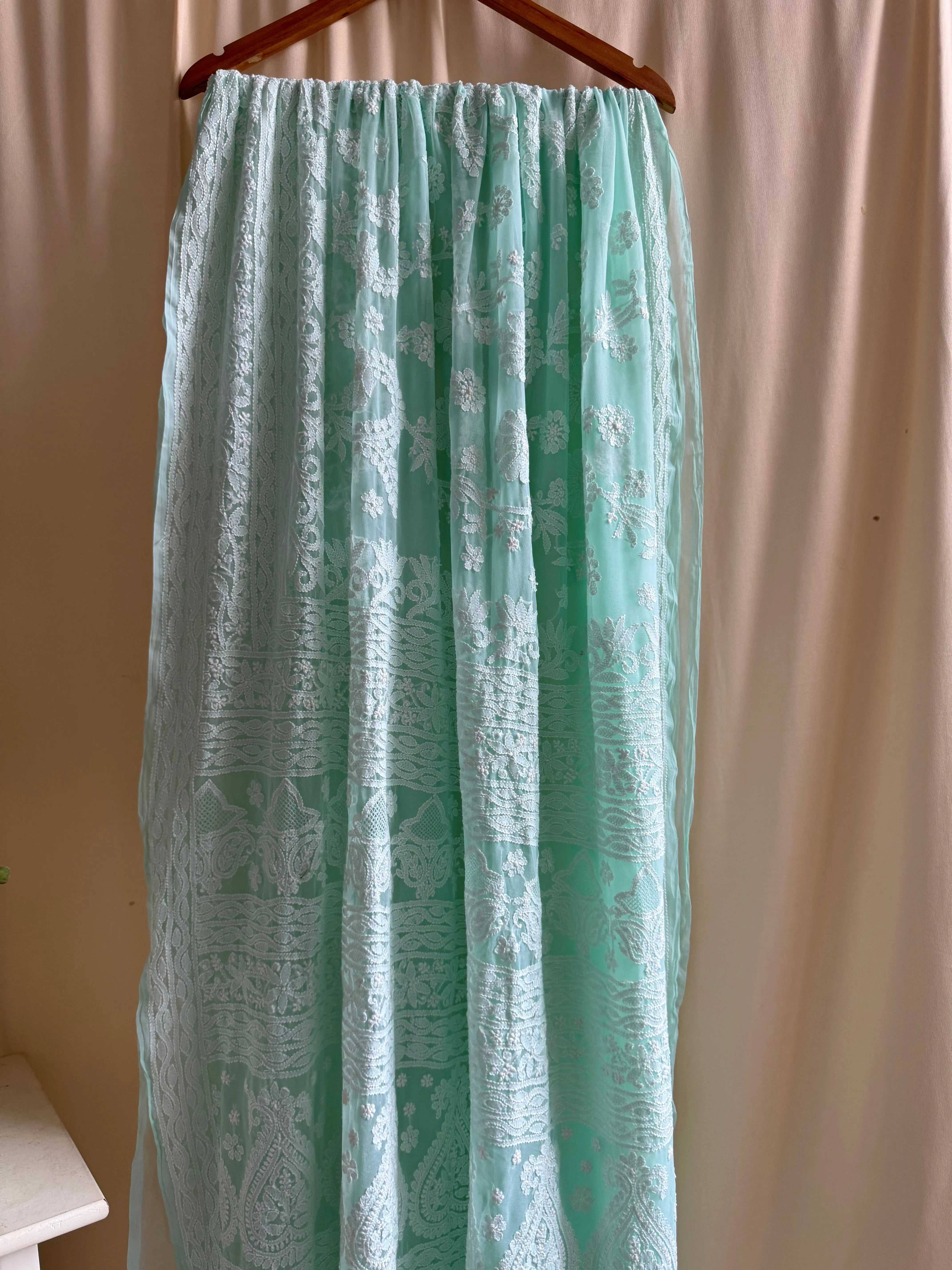 Georgette Chikankari saree in Green ARIAA CHIKANKARI