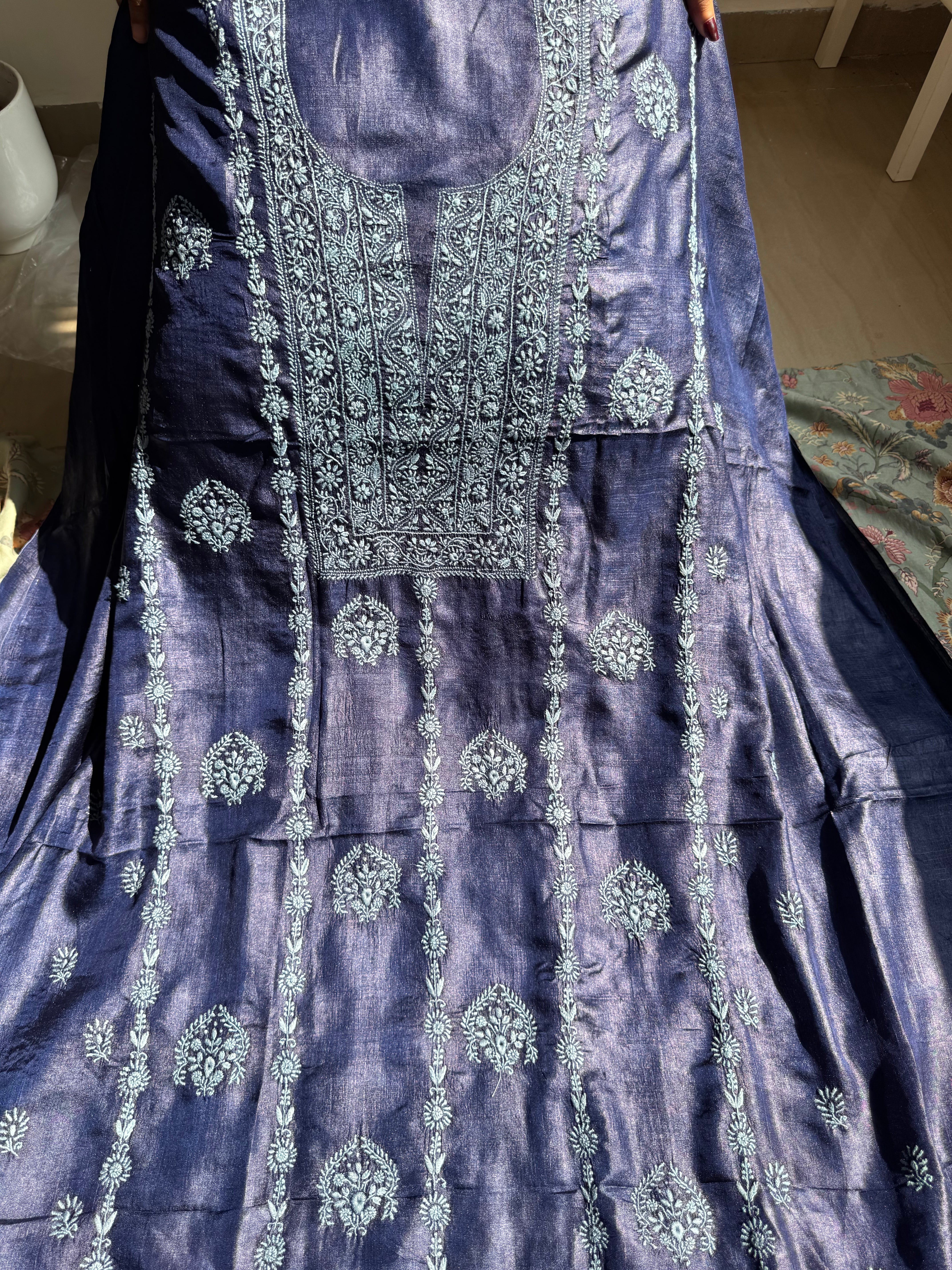 Pure Tussar Silk Chikankari Length with Dupatta - Purple ARIAA CHIKANKARI