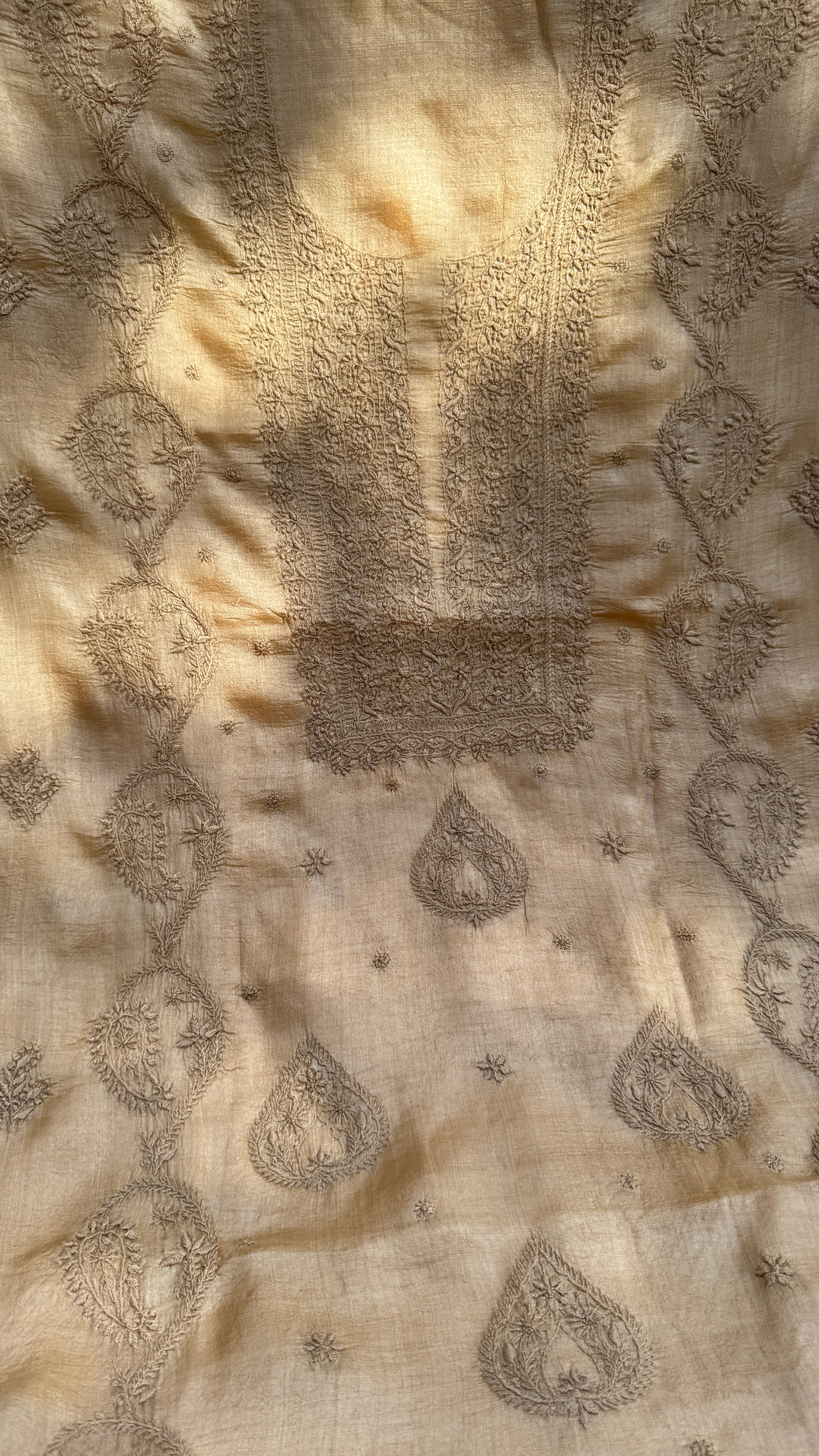 Pure Tussar Silk Chikankari Length with Dupatta - Beige