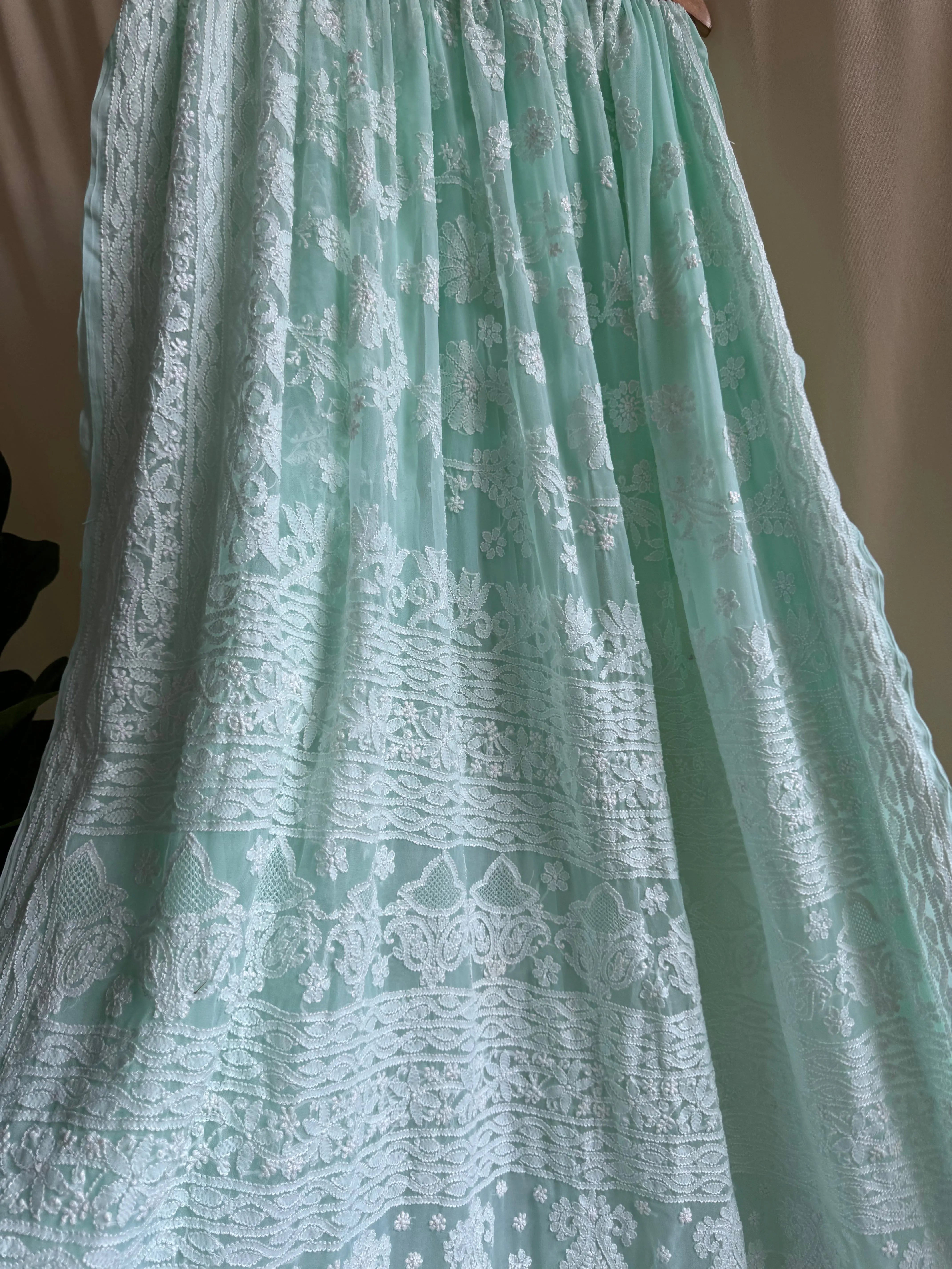 Georgette Chikankari saree in Green ARIAA CHIKANKARI