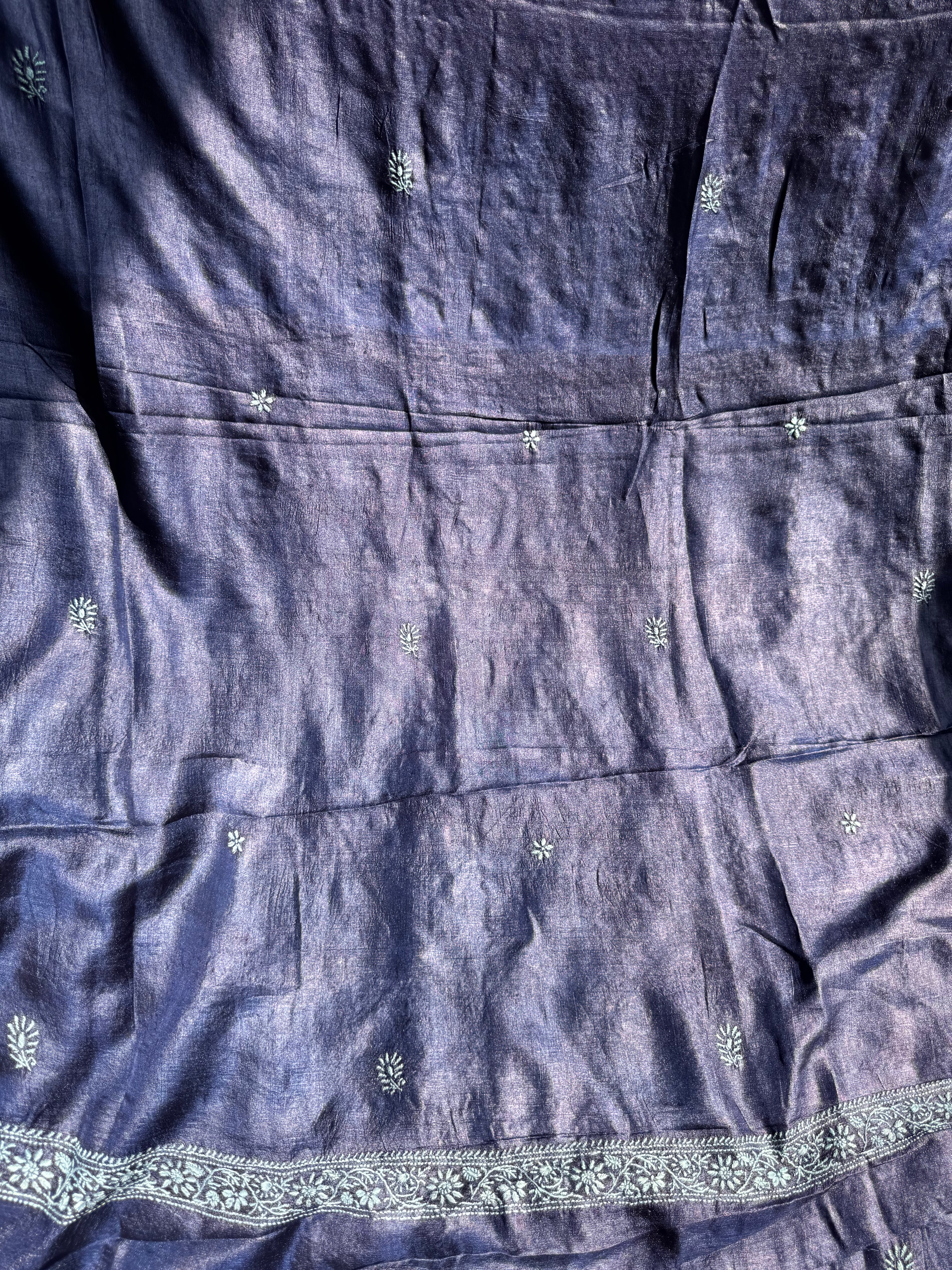 Pure Tussar Silk Chikankari Length with Dupatta - Purple ARIAA CHIKANKARI