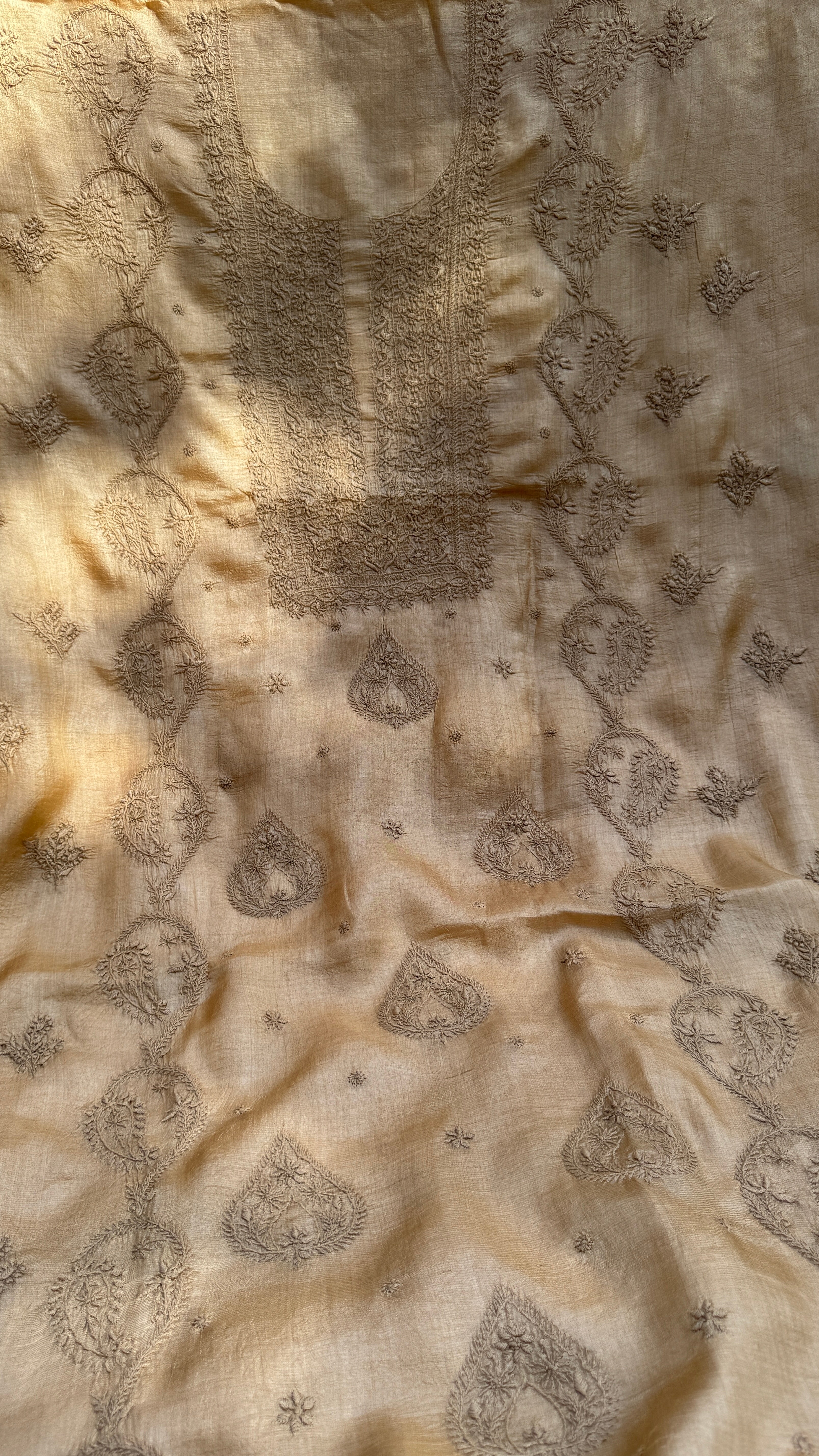 Pure Tussar Silk Chikankari Length with Dupatta - Beige