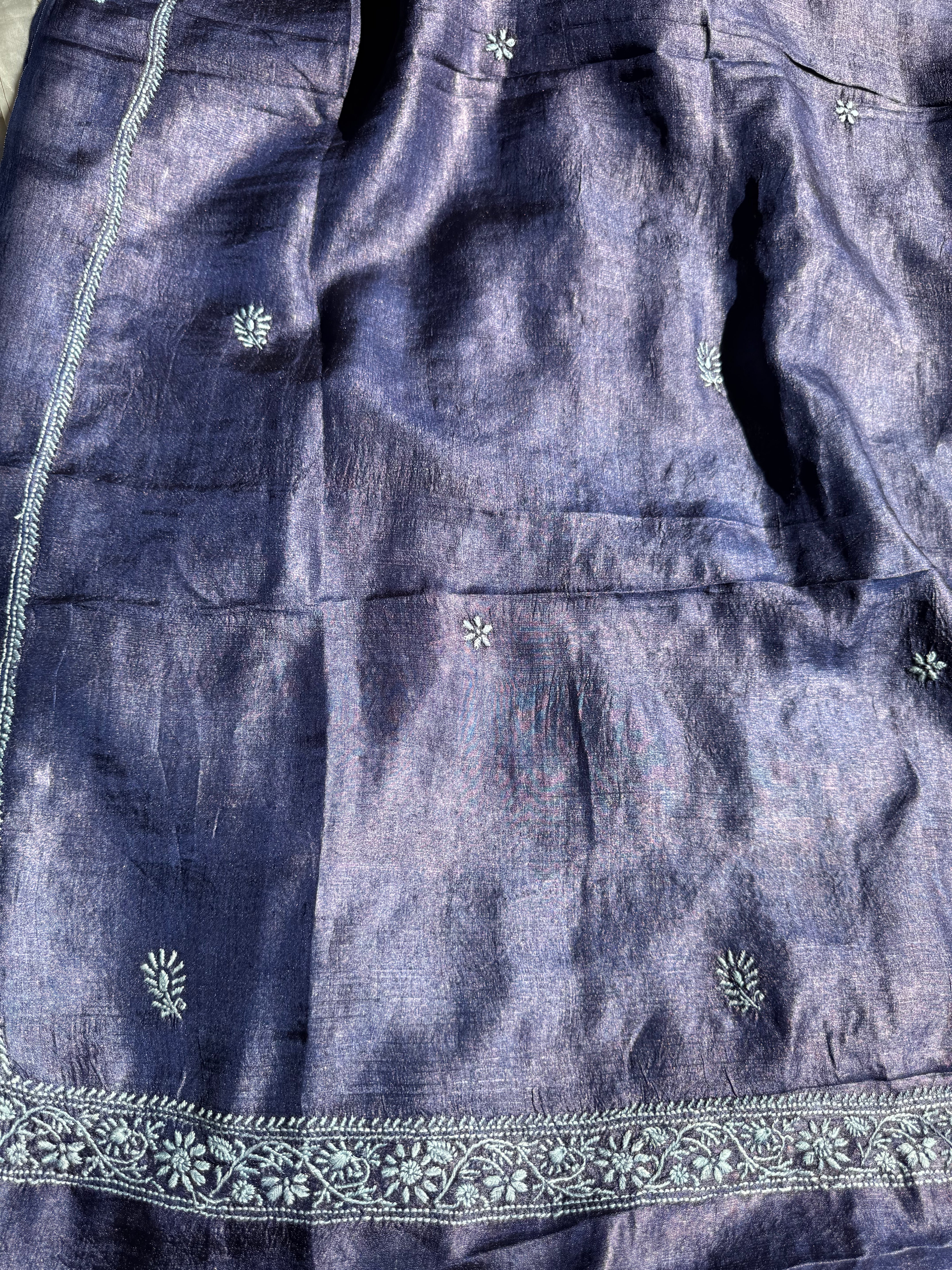 Pure Tussar Silk Chikankari Length with Dupatta - Purple ARIAA CHIKANKARI