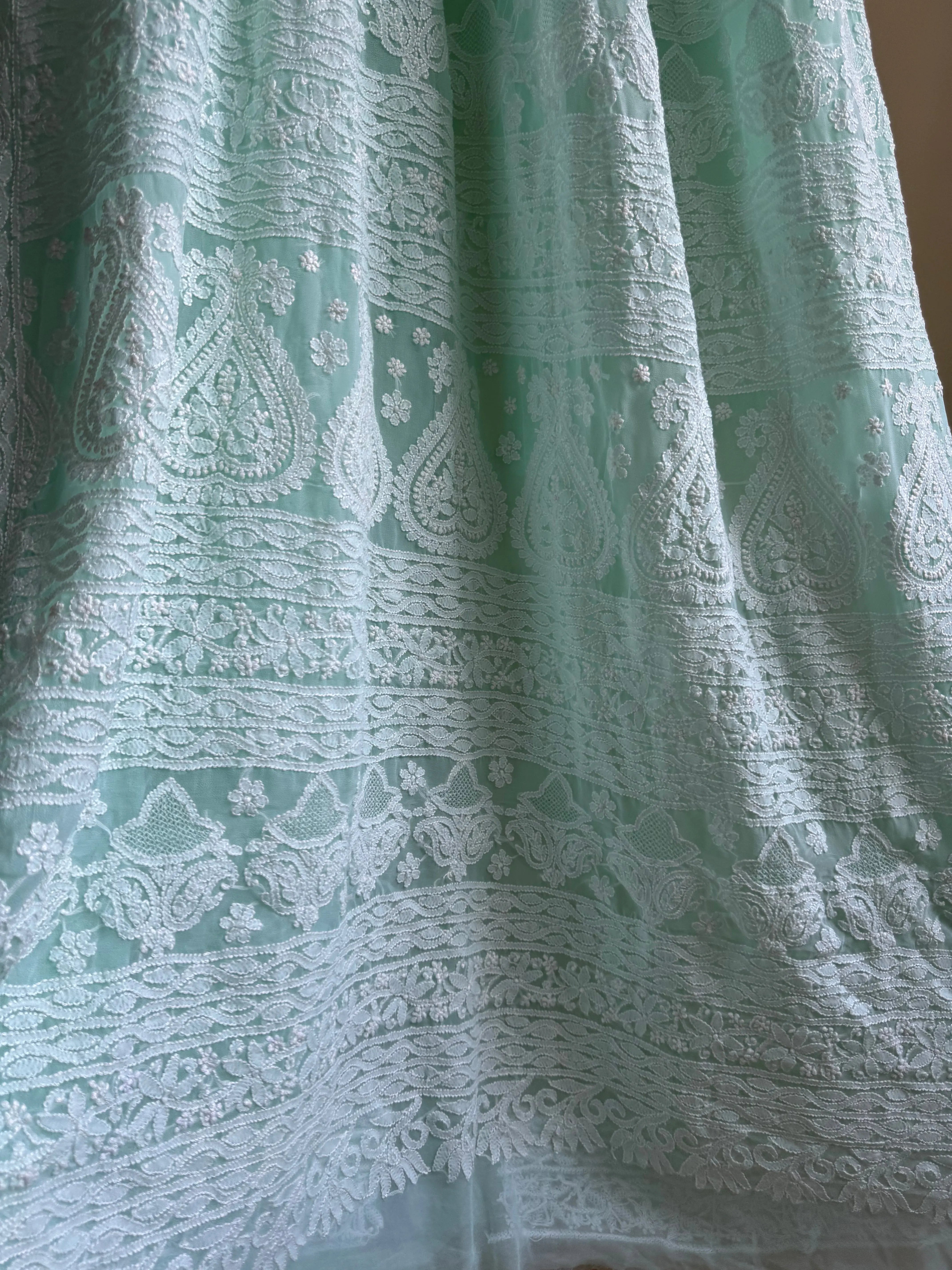 Georgette Chikankari saree in Green ARIAA CHIKANKARI