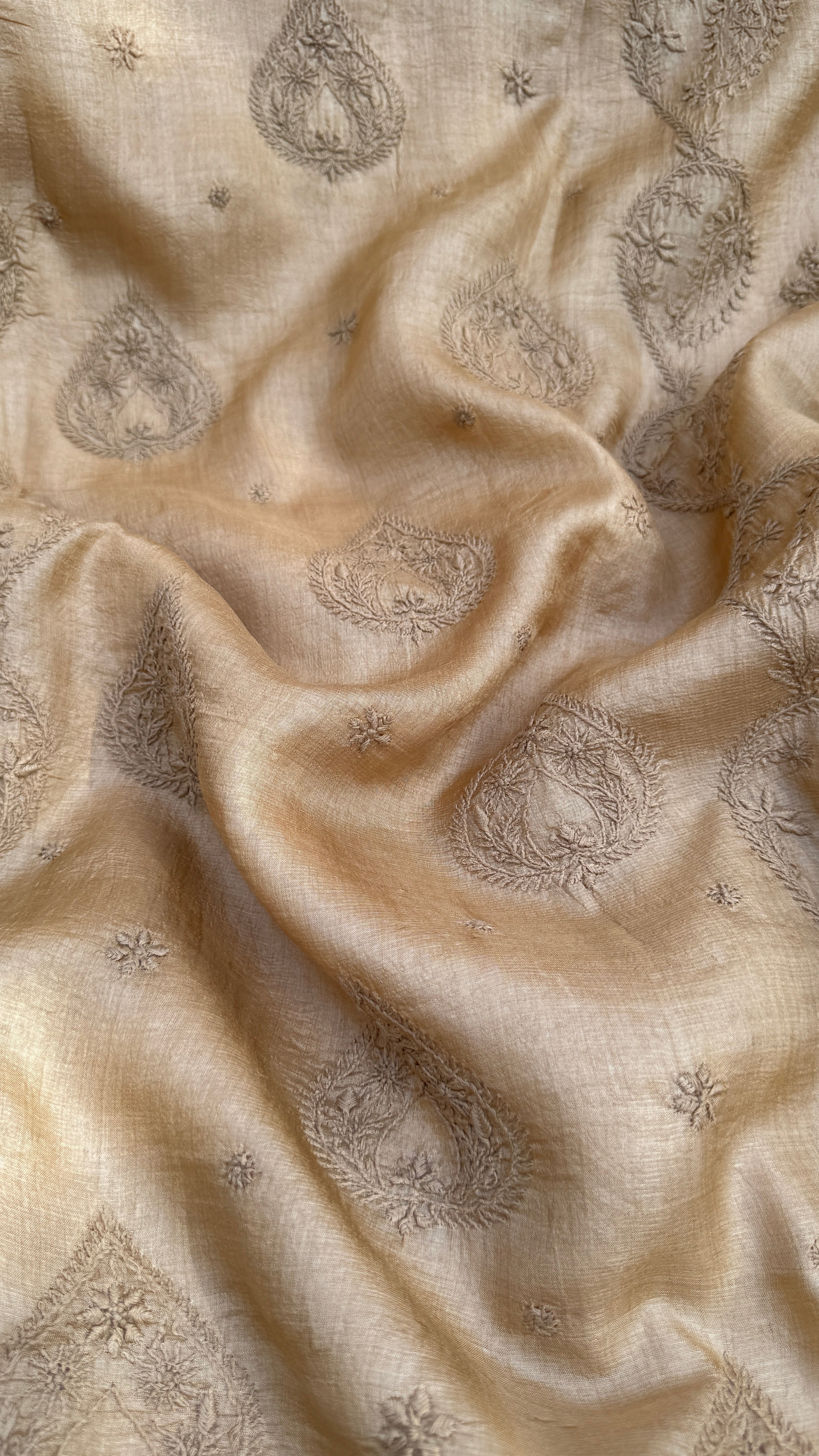 Pure Tussar Silk Chikankari Length with Dupatta - Beige