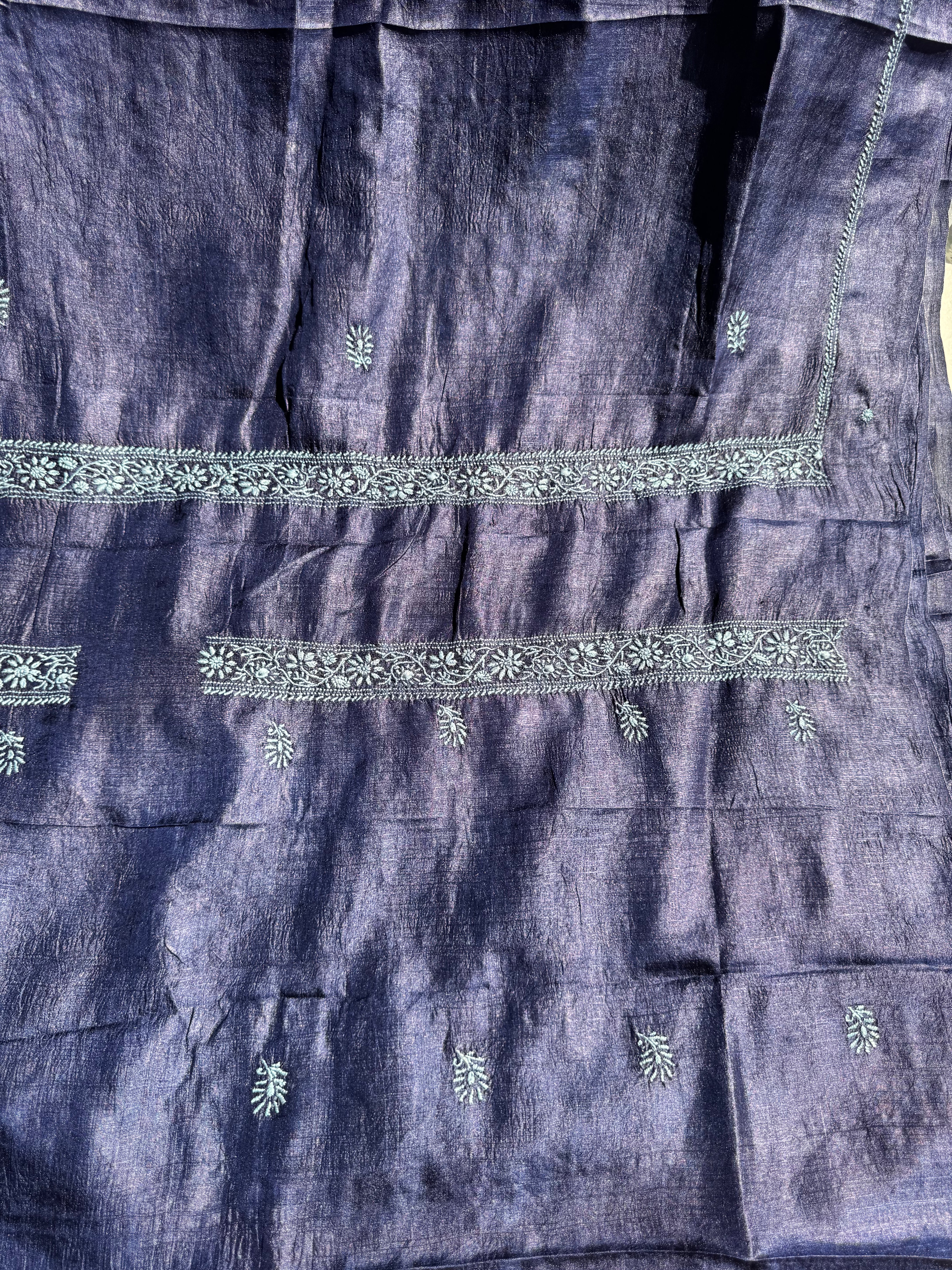 Pure Tussar Silk Chikankari Length with Dupatta - Purple ARIAA CHIKANKARI