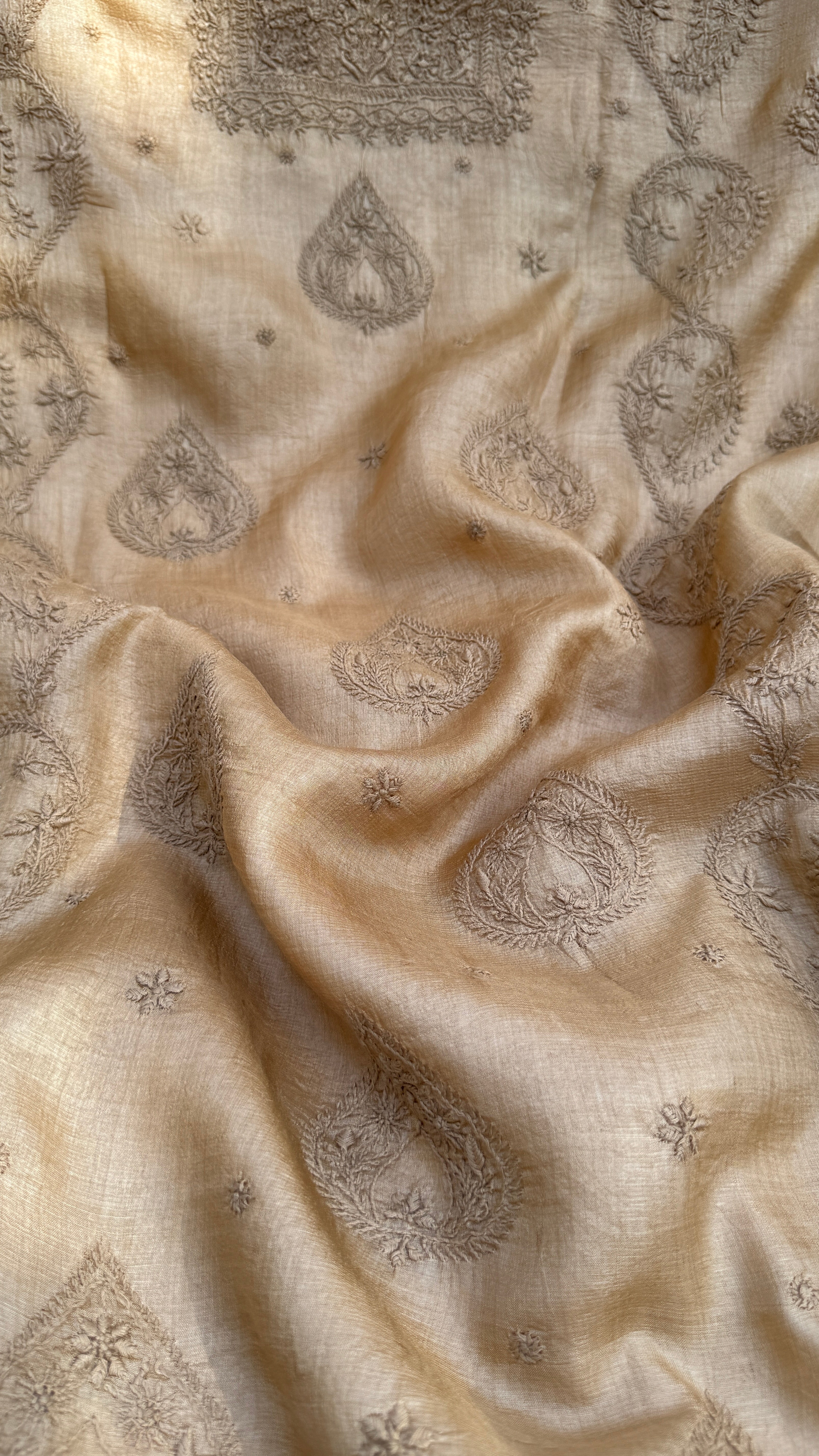 Pure Tussar Silk Chikankari Length with Dupatta - Beige