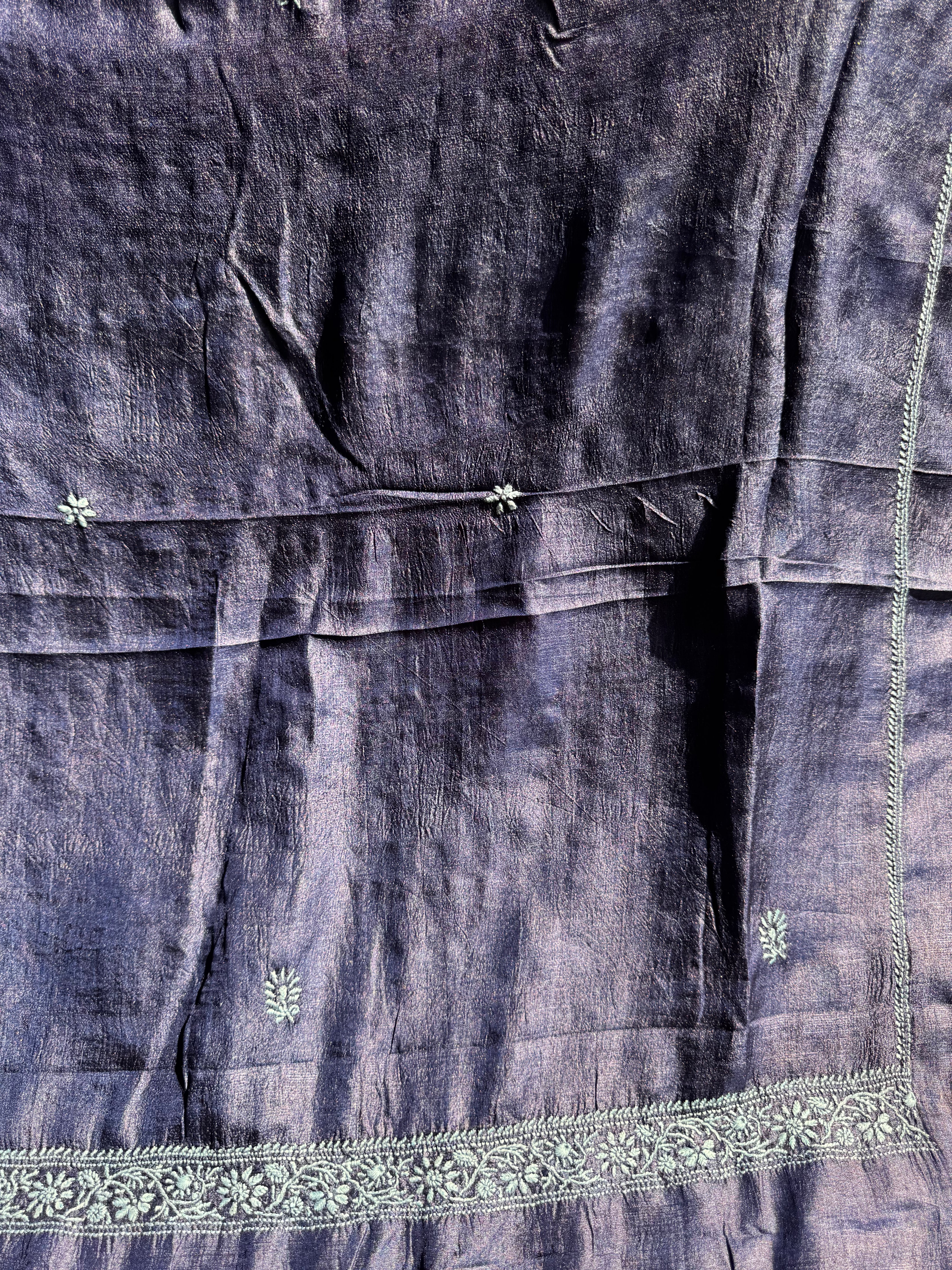 Pure Tussar Silk Chikankari Length with Dupatta - Purple ARIAA CHIKANKARI