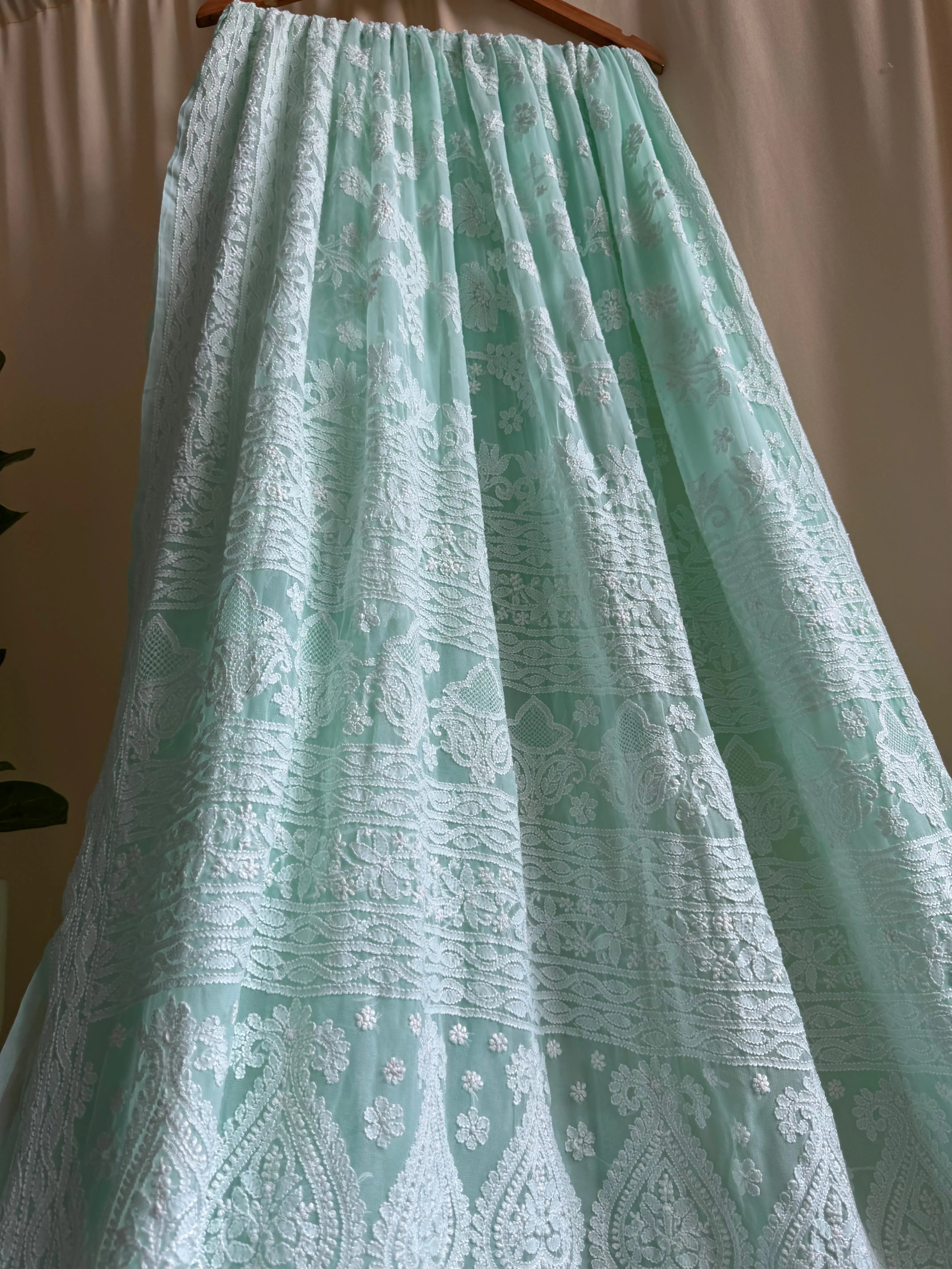 Georgette Chikankari saree in Green ARIAA CHIKANKARI