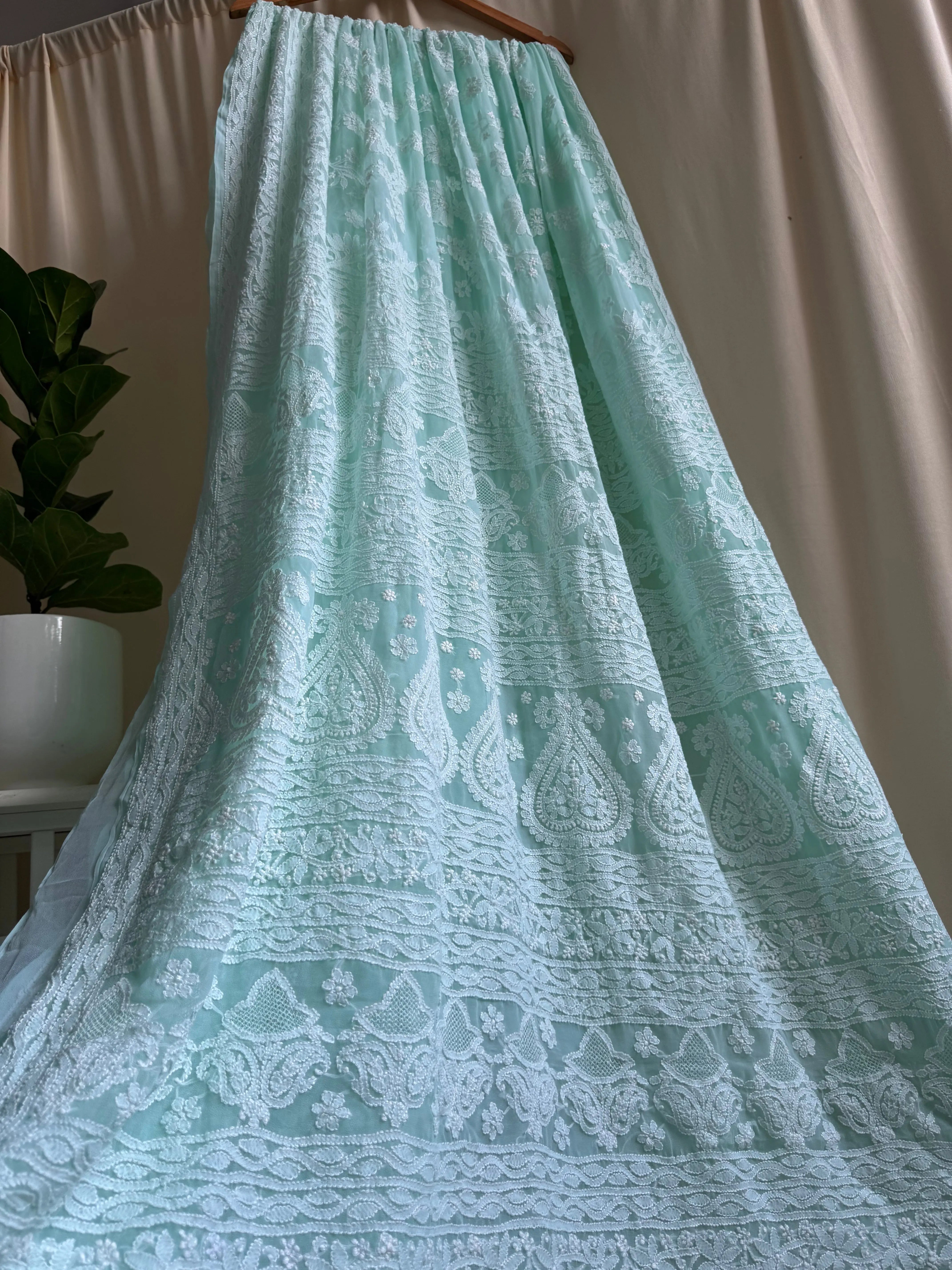 Georgette Chikankari saree in Green ARIAA CHIKANKARI