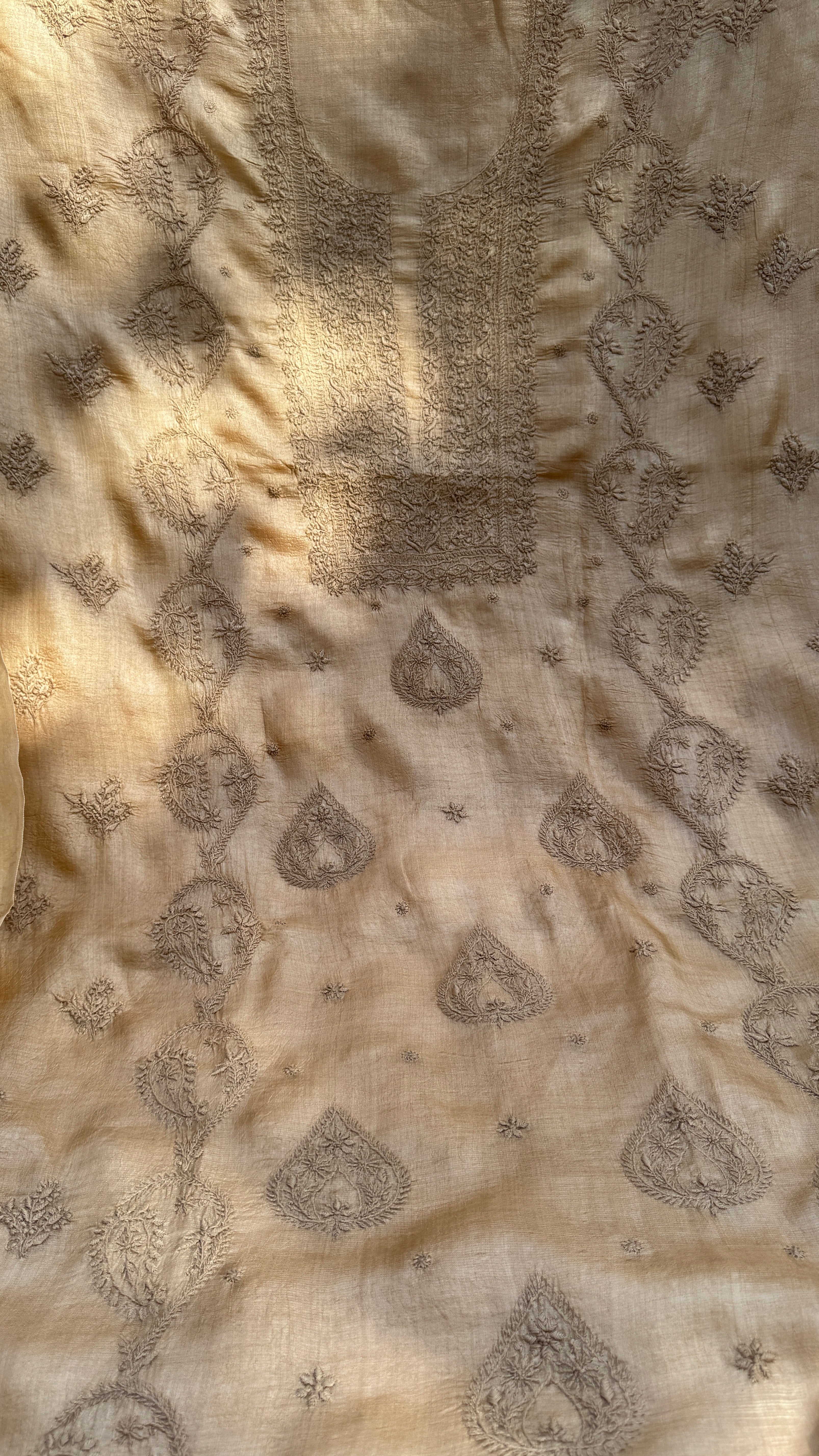 Pure Tussar Silk Chikankari Length with Dupatta - Beige