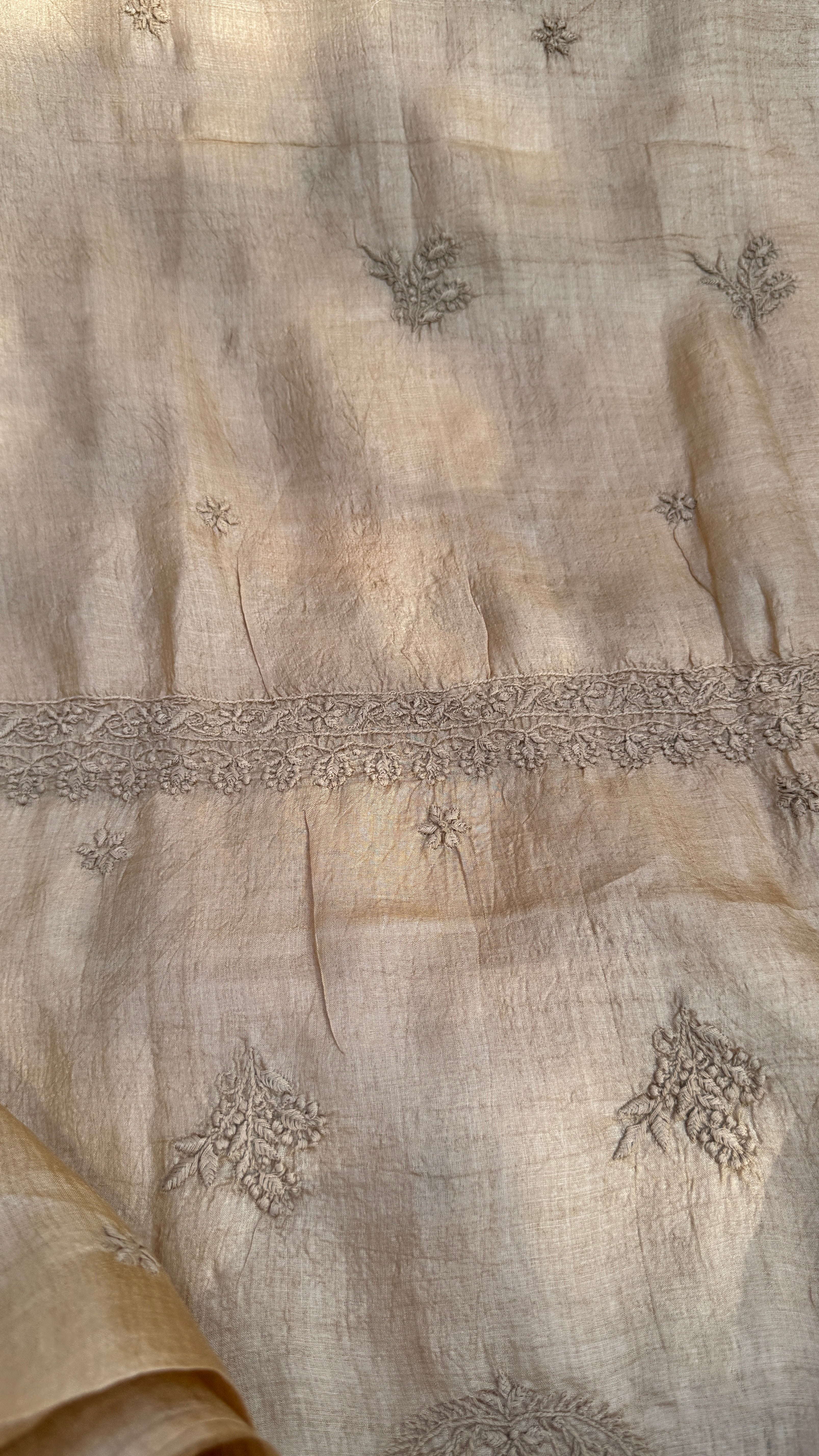 Pure Tussar Silk Chikankari Length with Dupatta - Beige