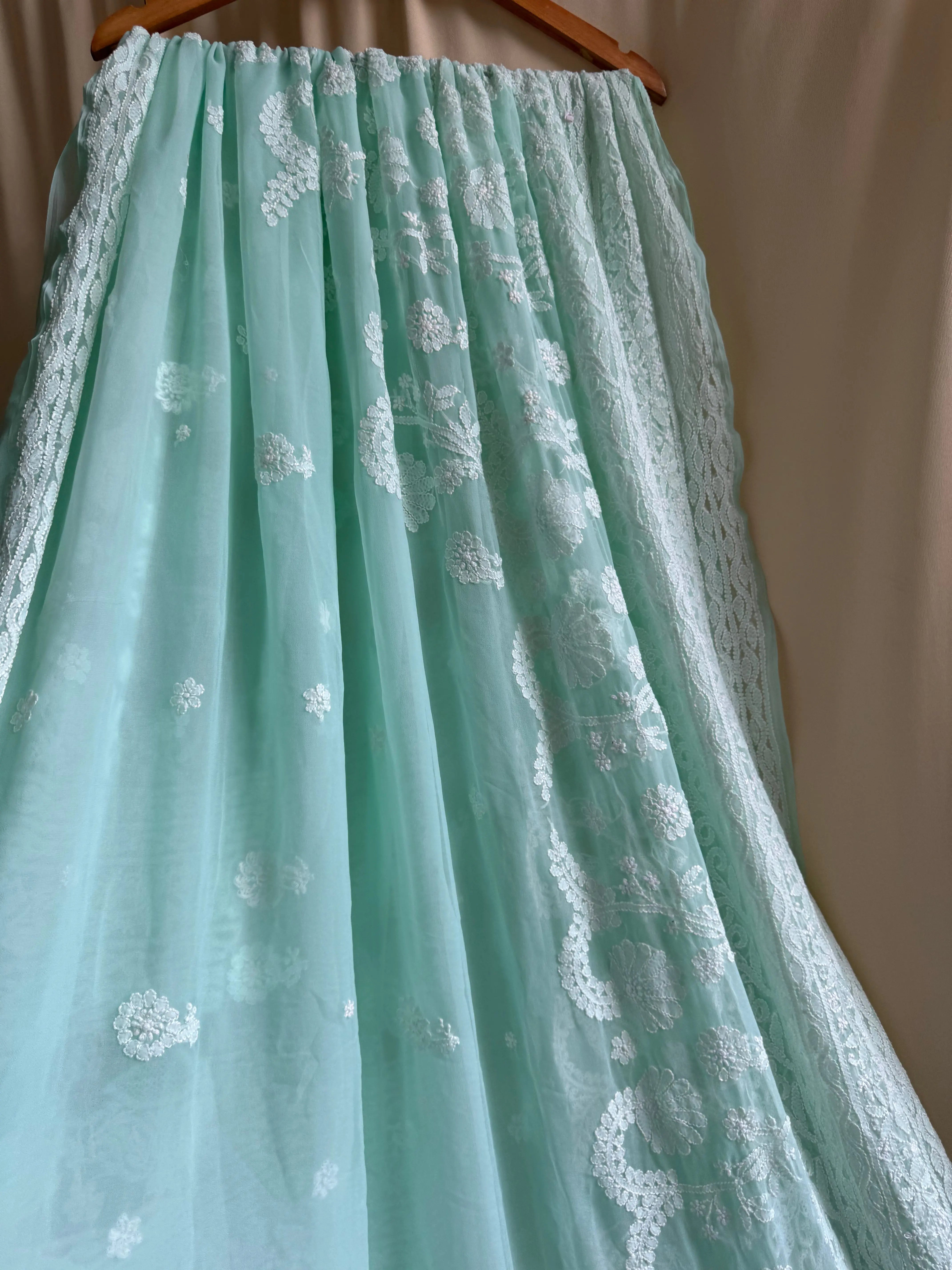 Georgette Chikankari saree in Green ARIAA CHIKANKARI