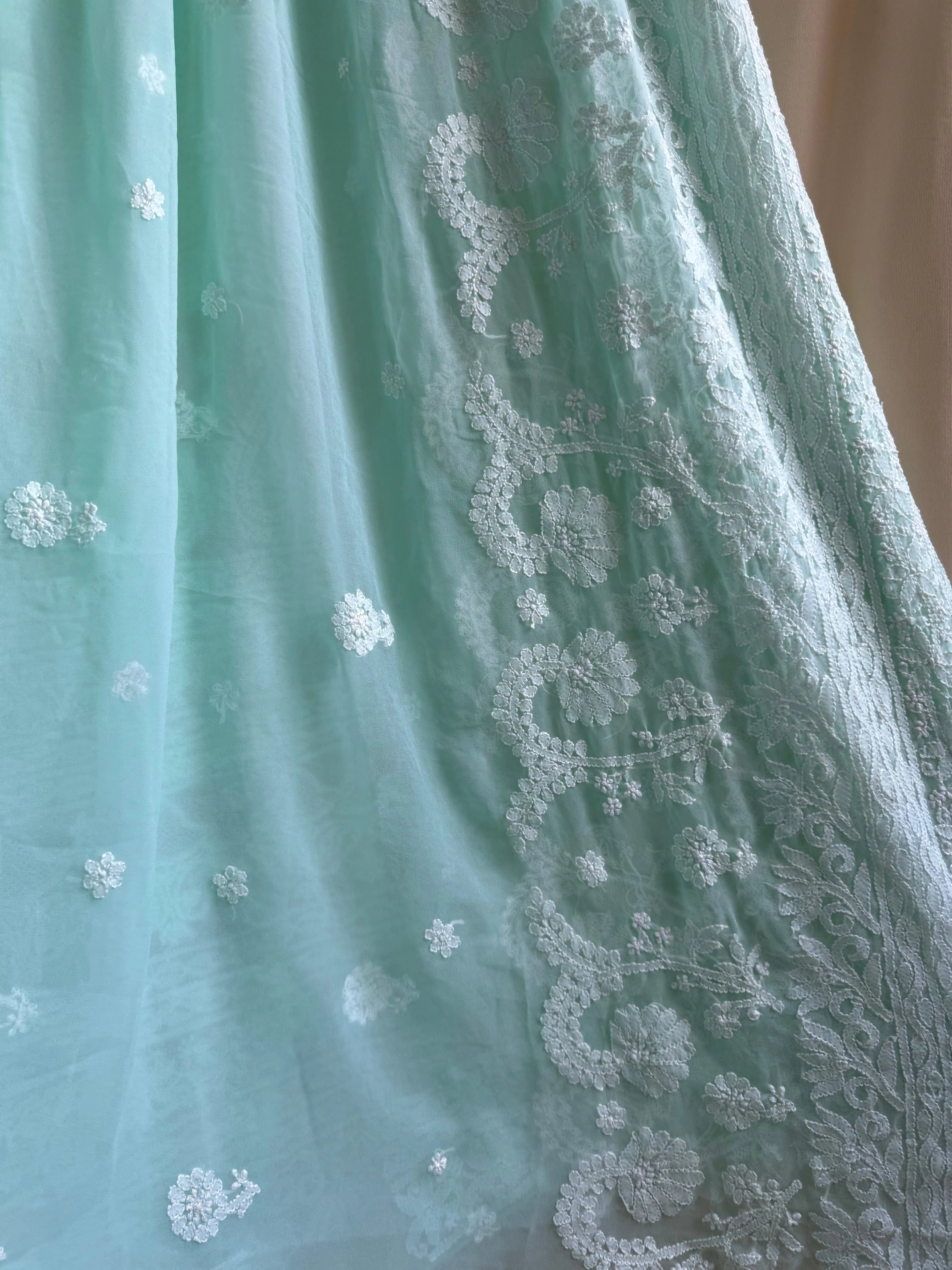 Georgette Chikankari saree in Green ARIAA CHIKANKARI