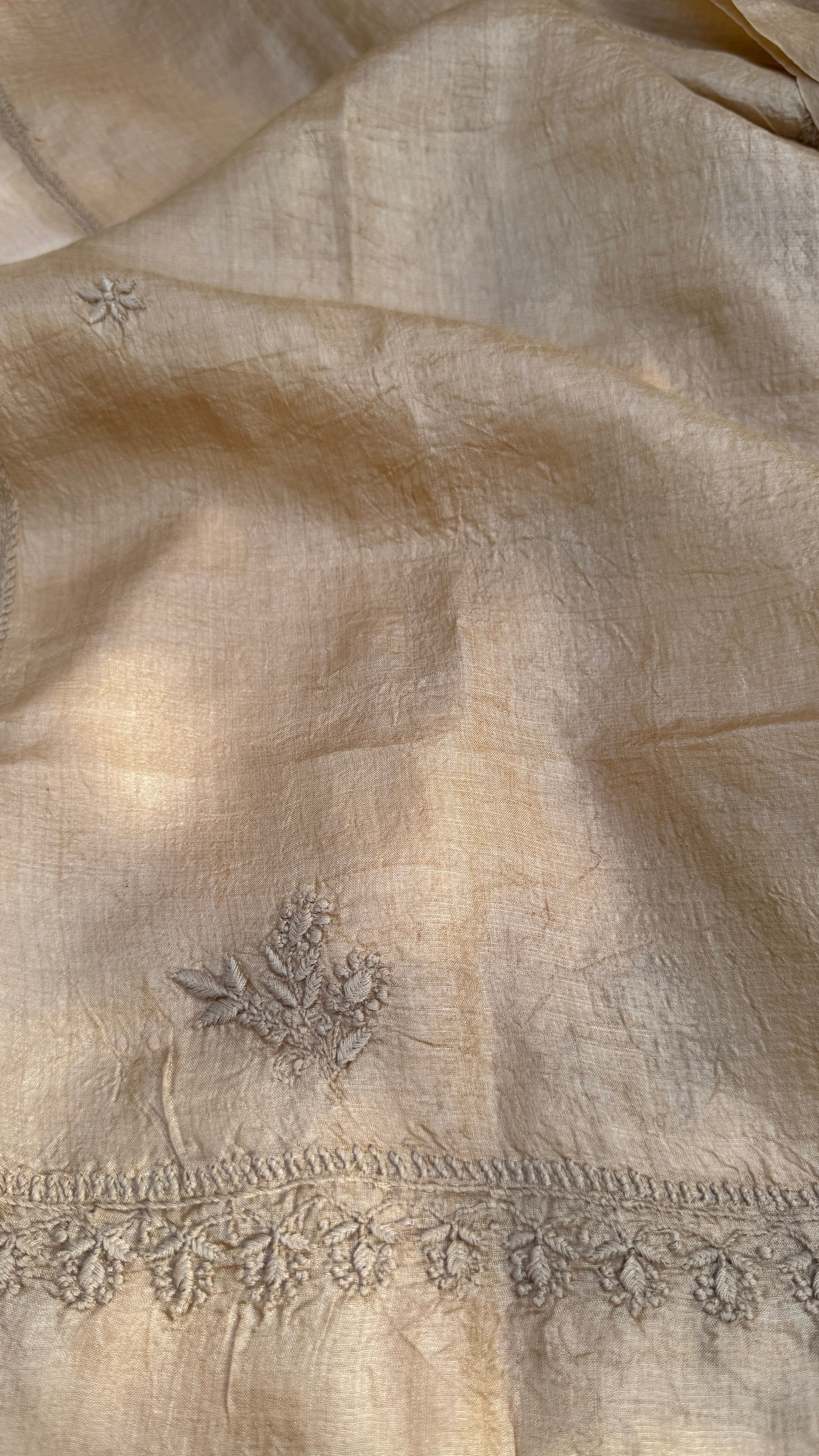 Pure Tussar Silk Chikankari Length with Dupatta - Beige
