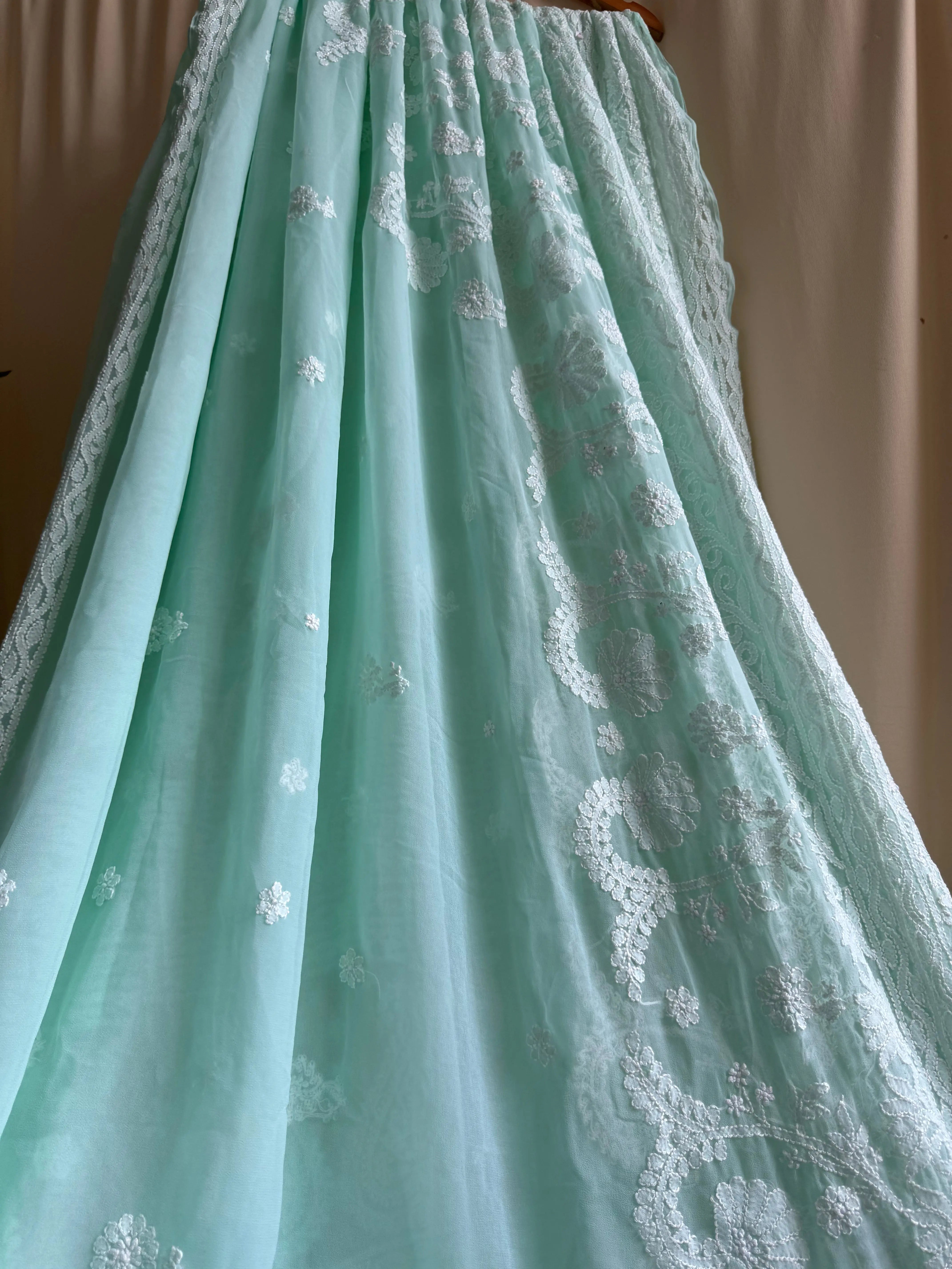 Georgette Chikankari saree in Green ARIAA CHIKANKARI