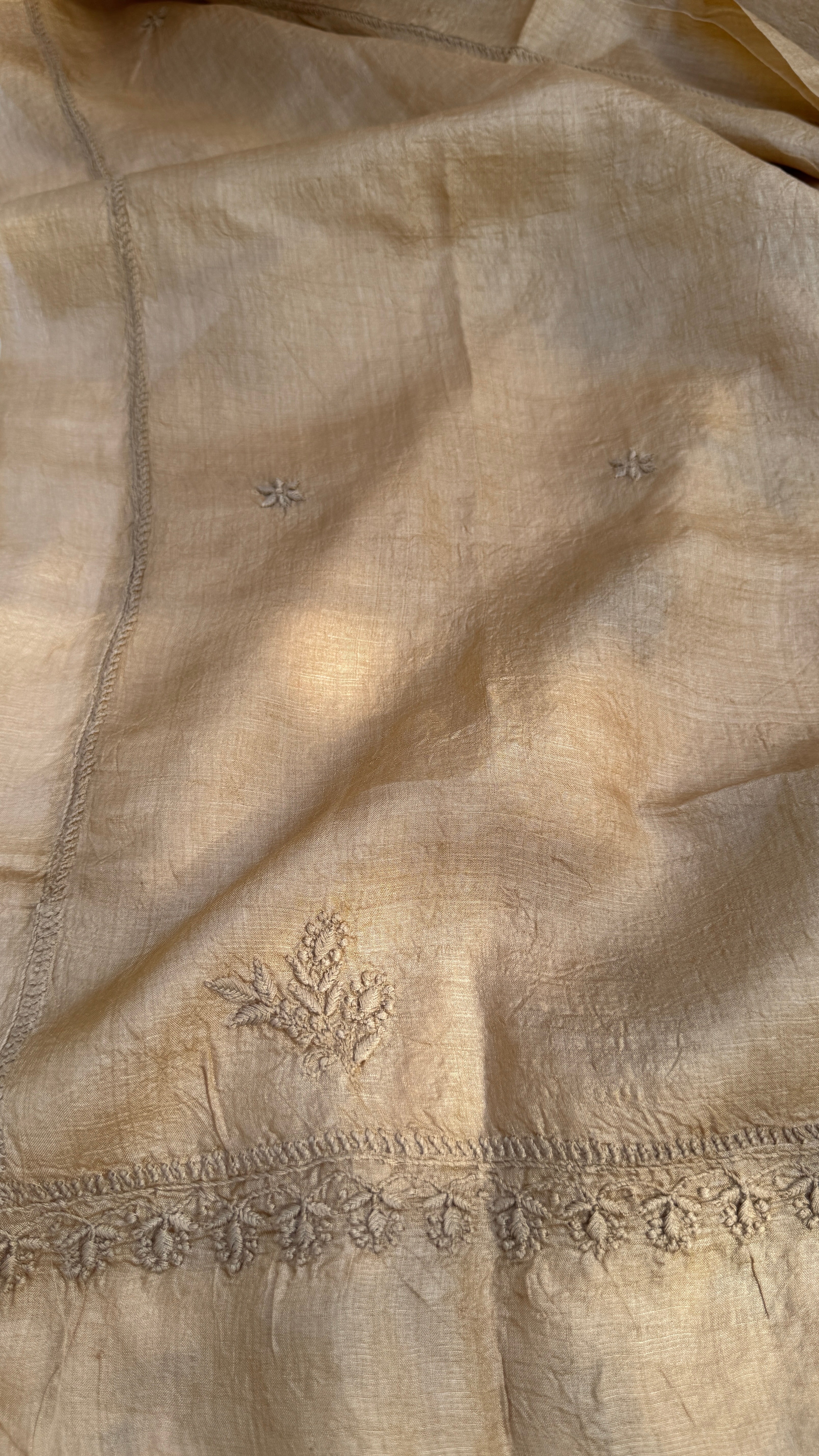 Pure Tussar Silk Chikankari Length with Dupatta - Beige