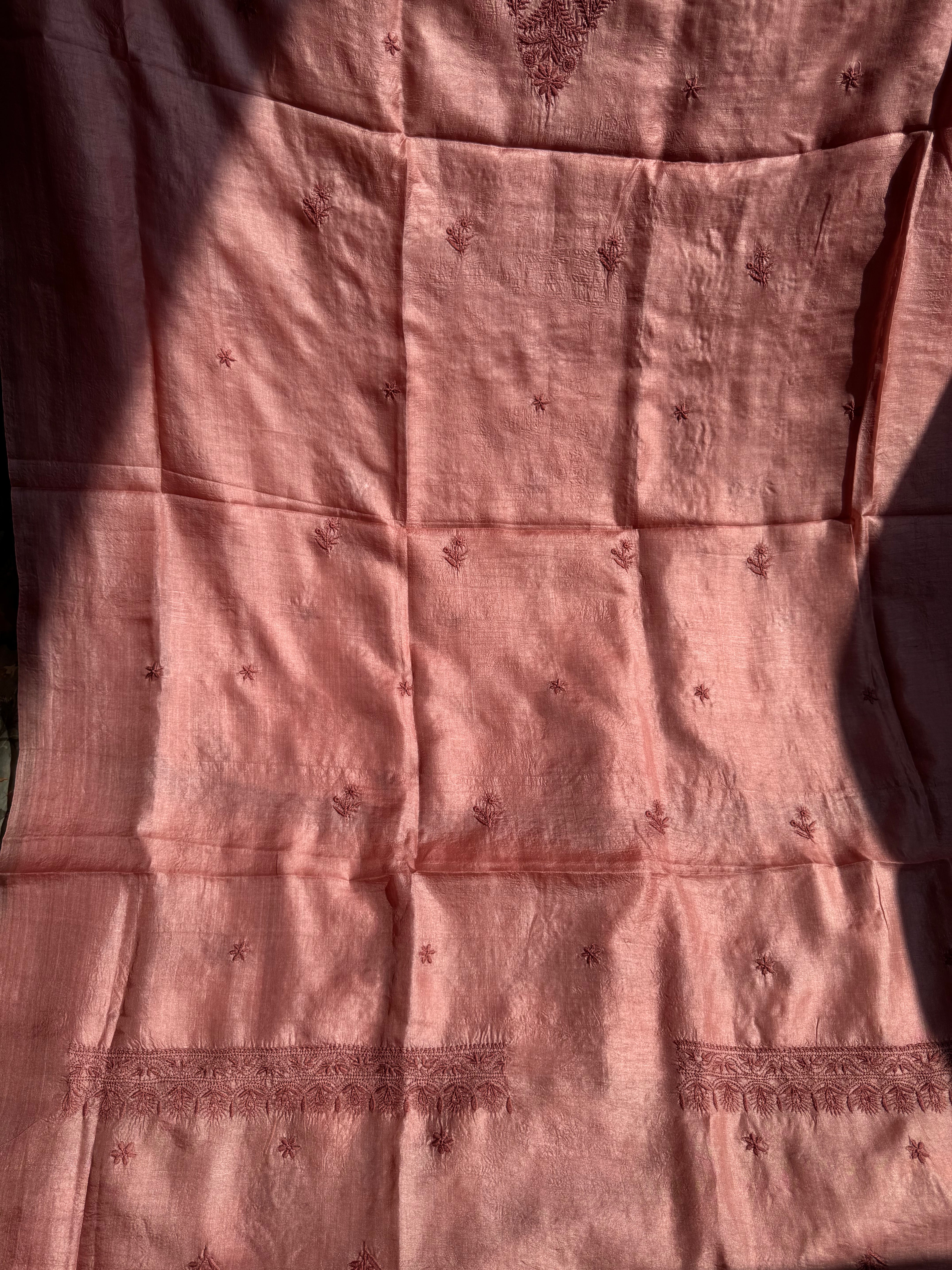 Pure Tussar Silk Chikankari Length with Dupatta - Rosewood ARIAA CHIKANKARI