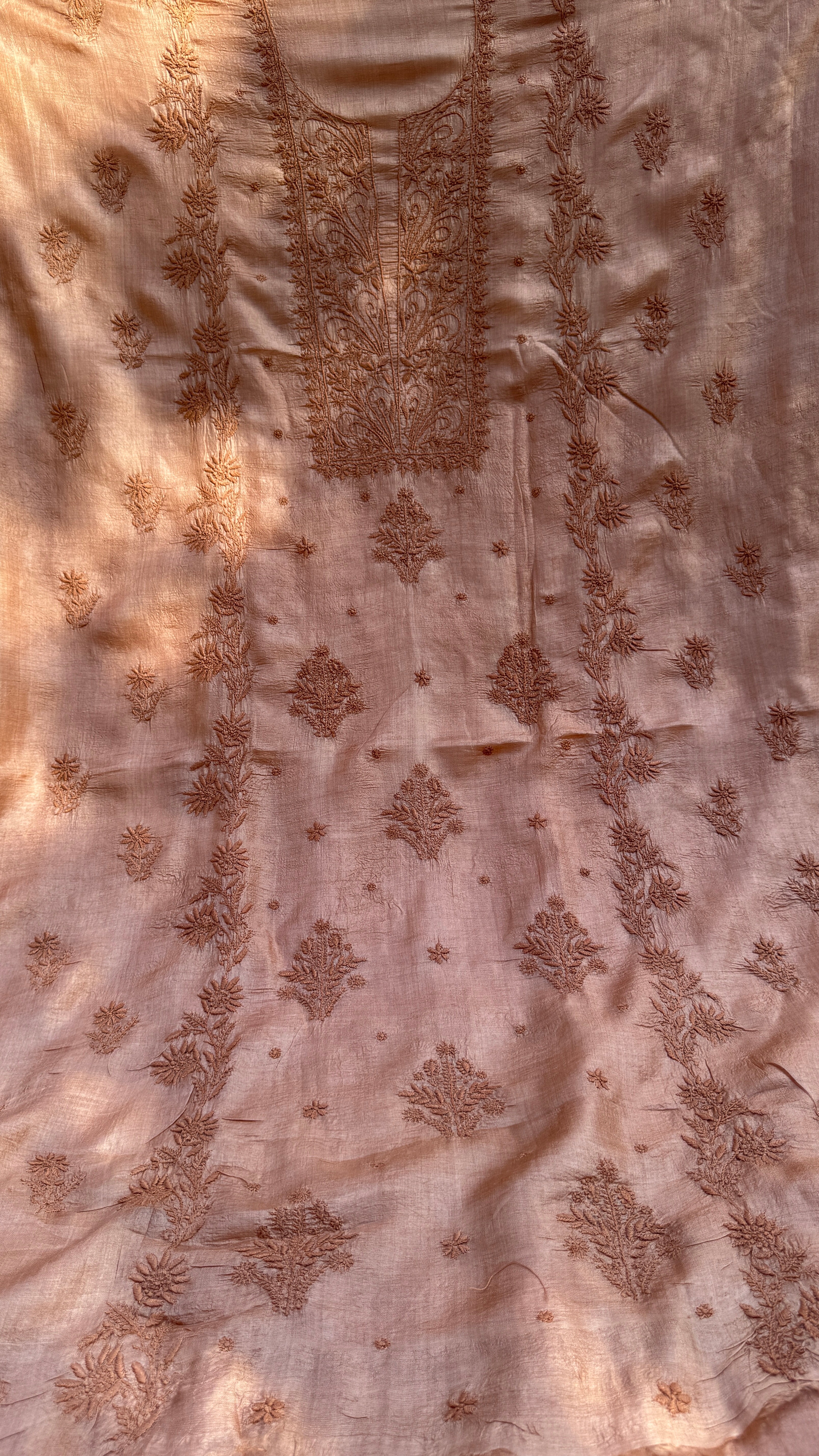Pure Tussar Silk Chikankari Length with Dupatta - Soft Brown