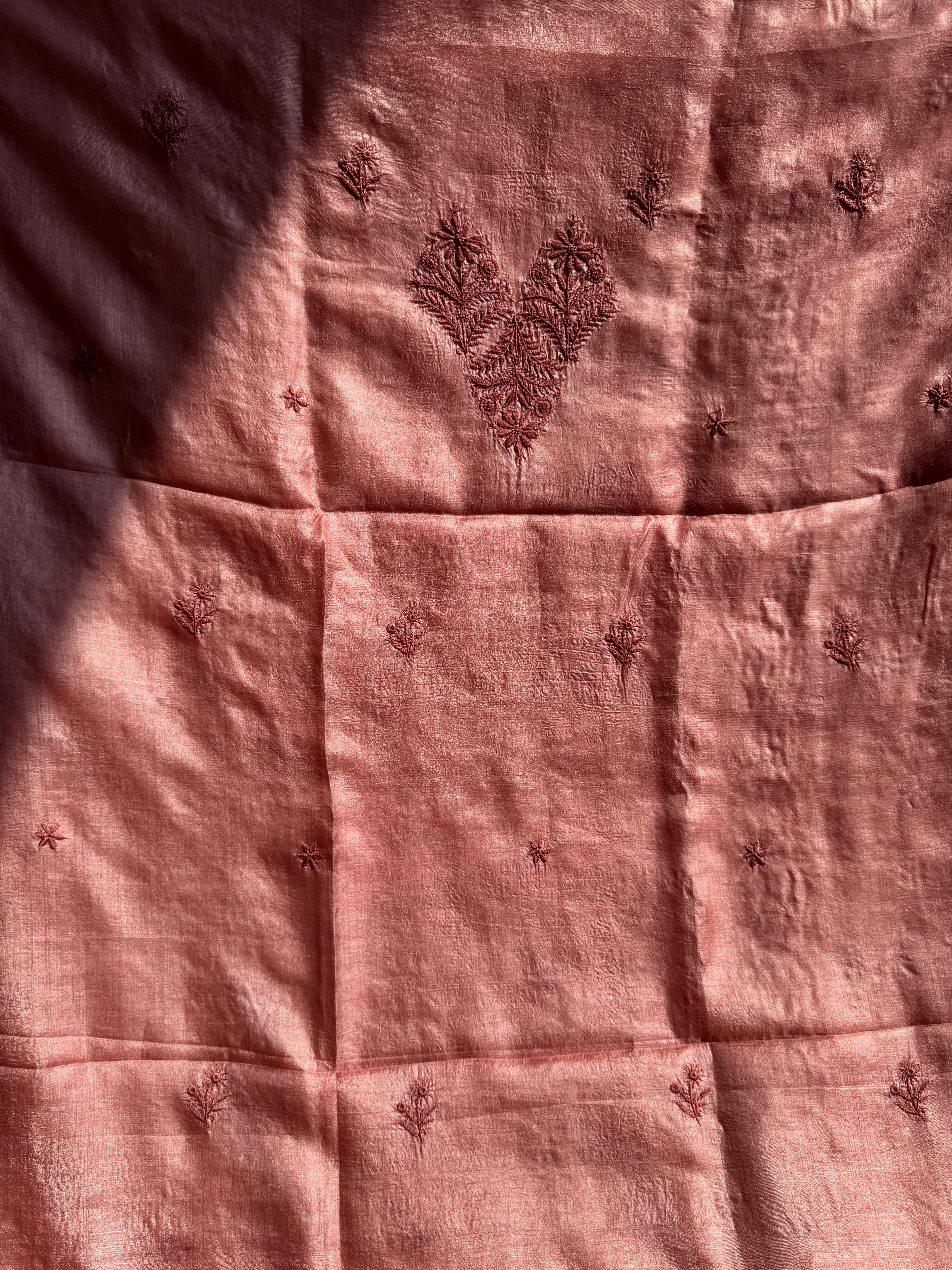 Pure Tussar Silk Chikankari Length with Dupatta - Rosewood ARIAA CHIKANKARI
