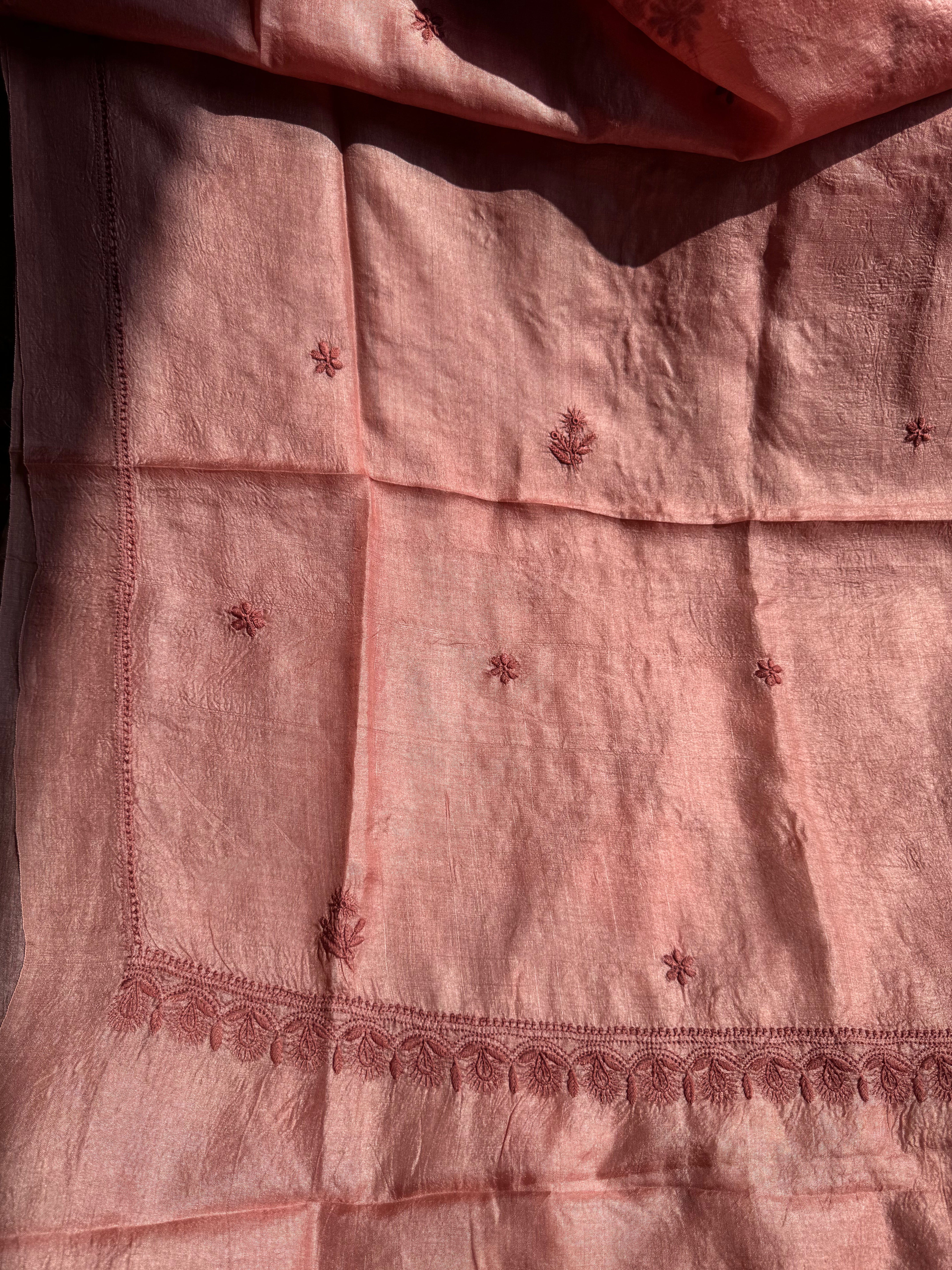 Pure Tussar Silk Chikankari Length with Dupatta - Rosewood ARIAA CHIKANKARI