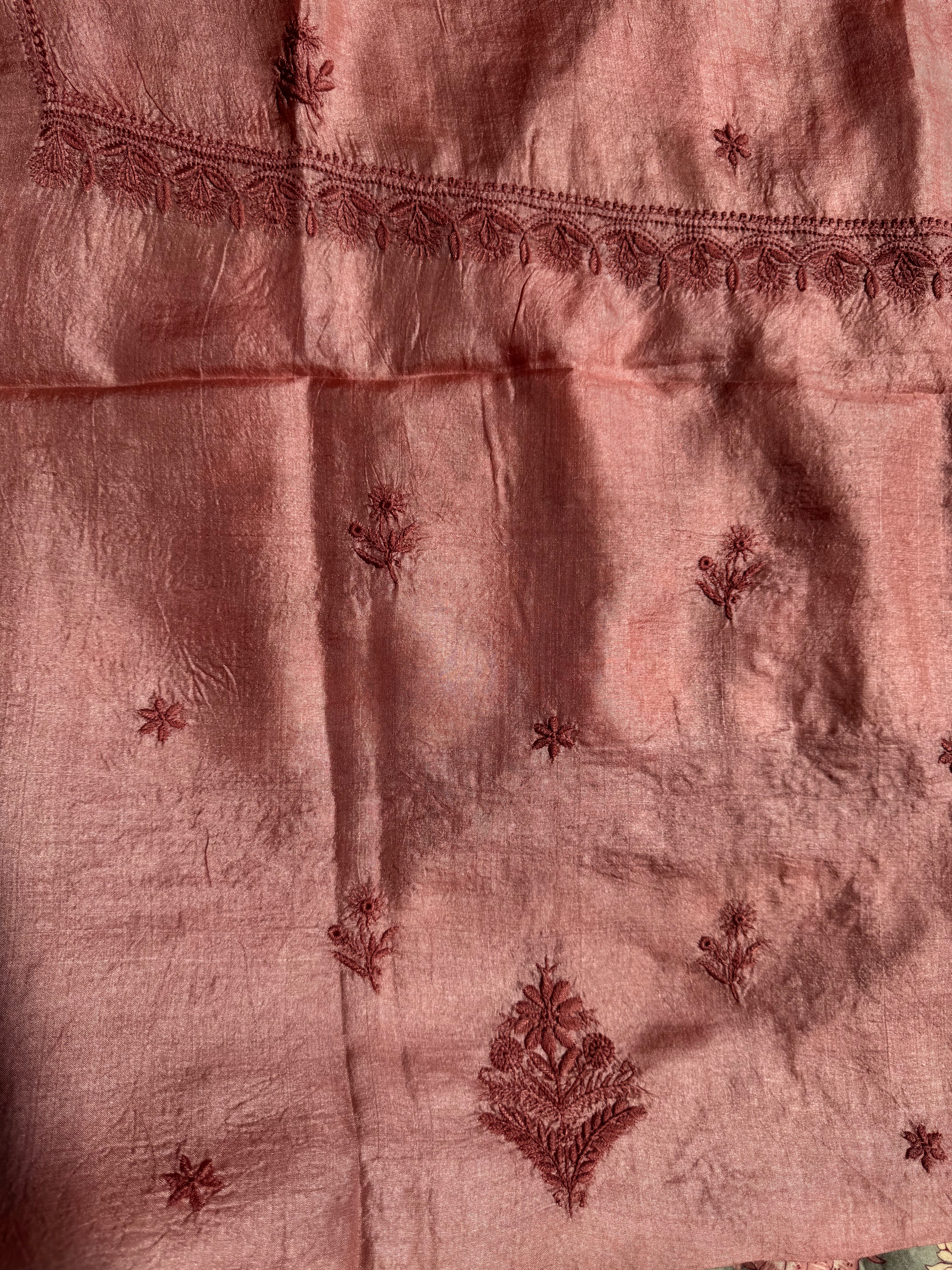 Pure Tussar Silk Chikankari Length with Dupatta - Rosewood ARIAA CHIKANKARI