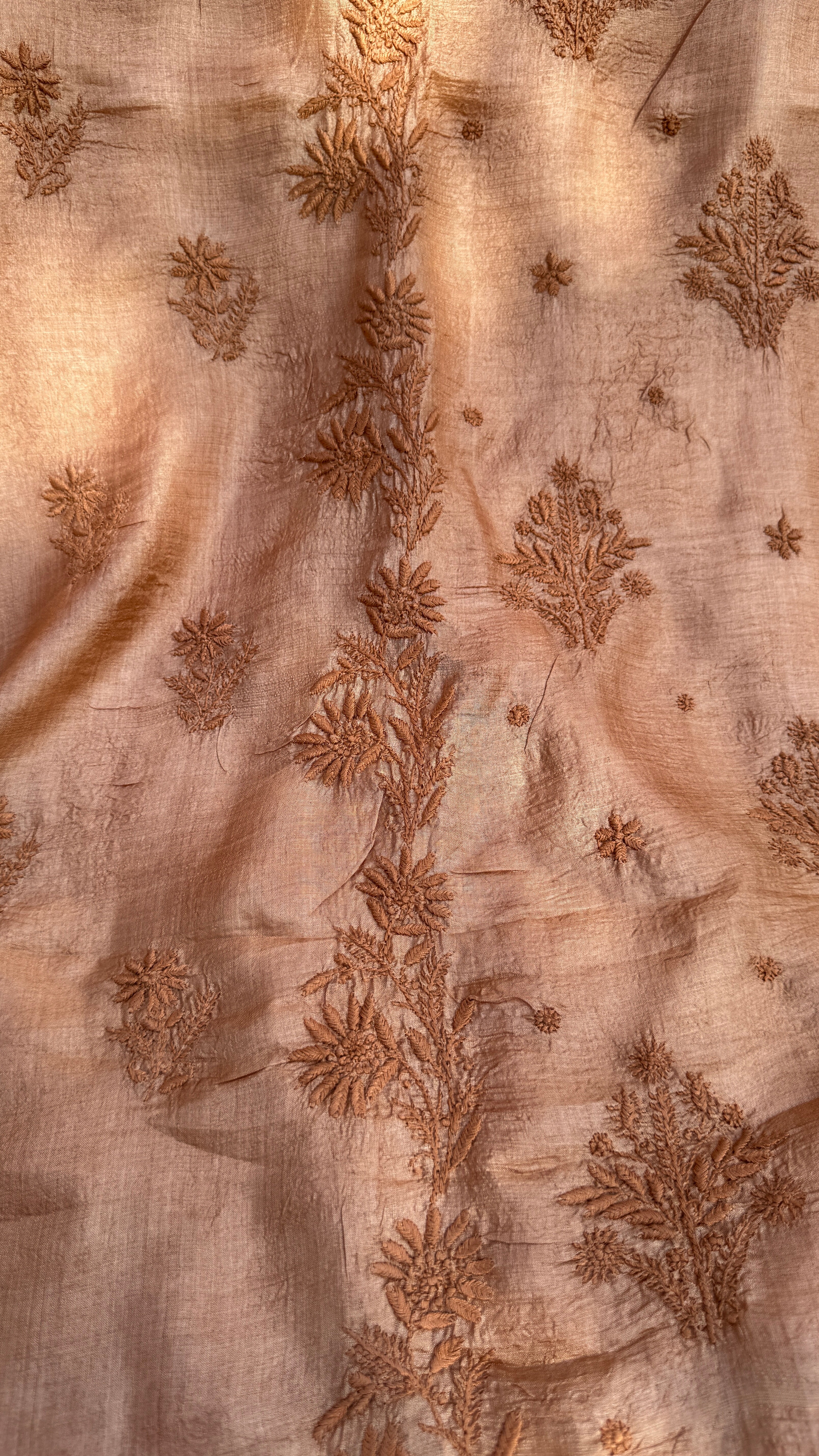Pure Tussar Silk Chikankari Length with Dupatta - Soft Brown