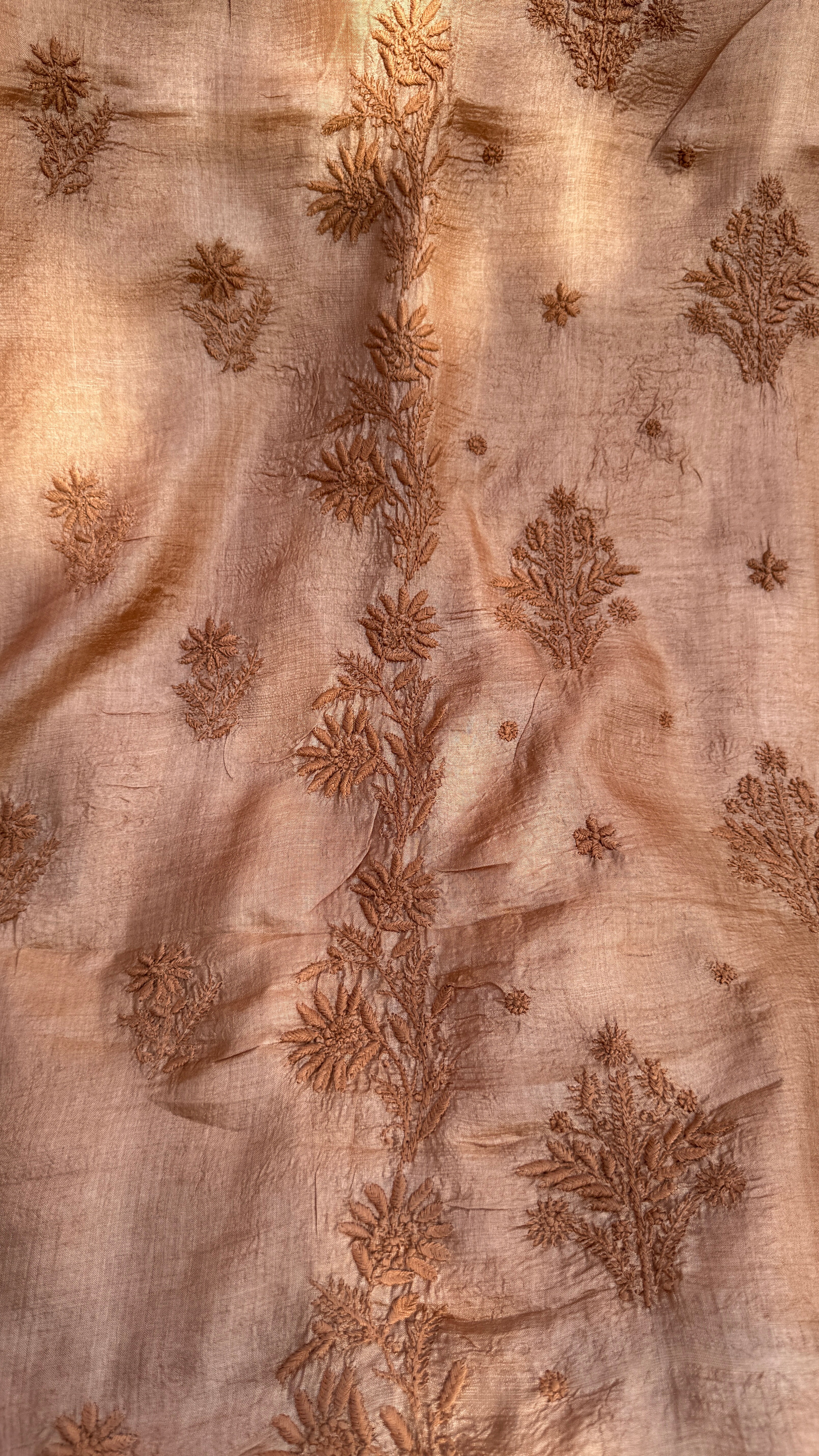 Pure Tussar Silk Chikankari Length with Dupatta - Soft Brown